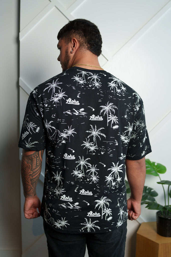 ALOHA BLACK & WHITE PALM TREES T-SHIRT Shirts Aloha Shirt Co. 