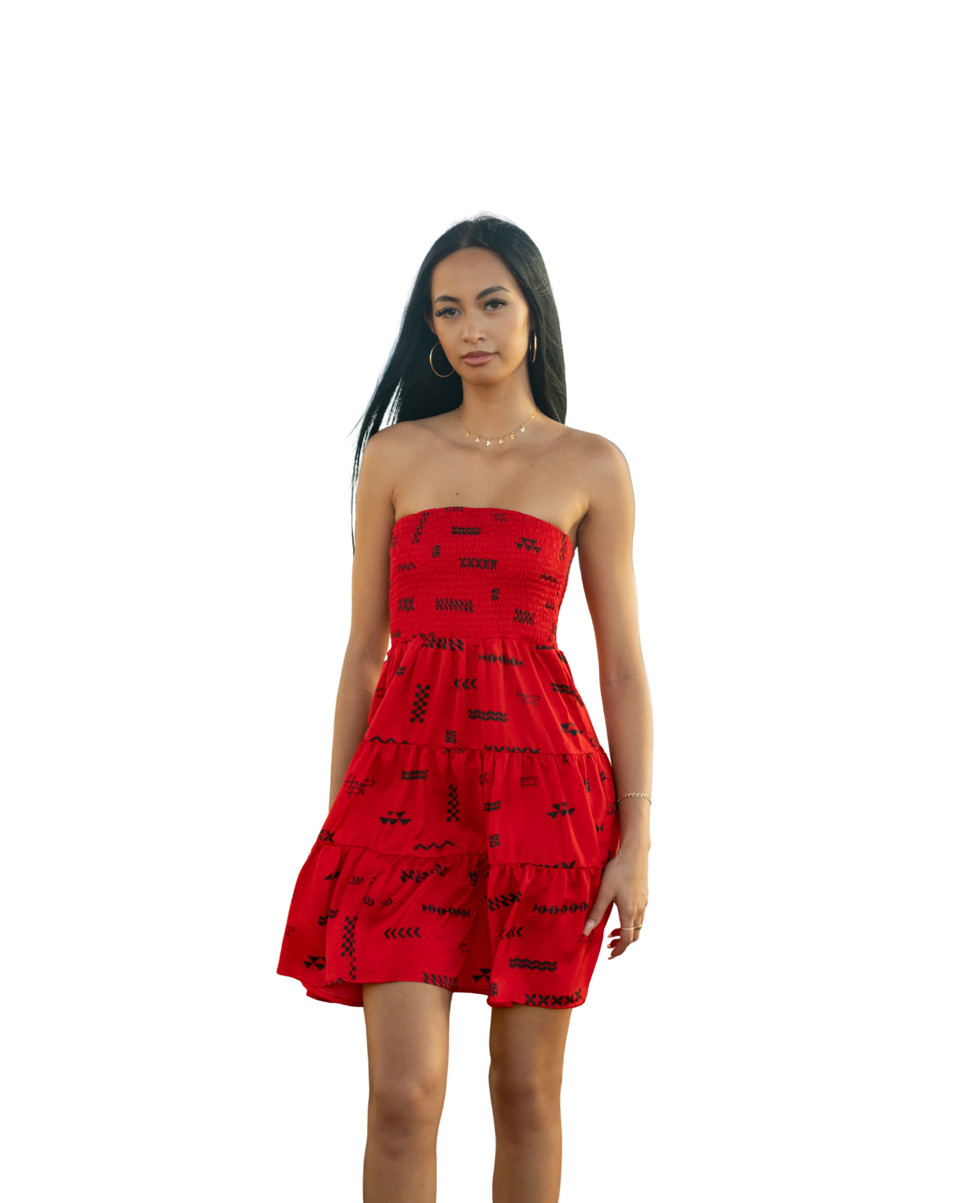 ANO KPALA WOMEN'S RED & BLACK STRAPLESS DRESS Hawaii's Finest ANO KPALA WOMEN'S RED & BLACK STRAPLESS DRESS Hawaii's Finest