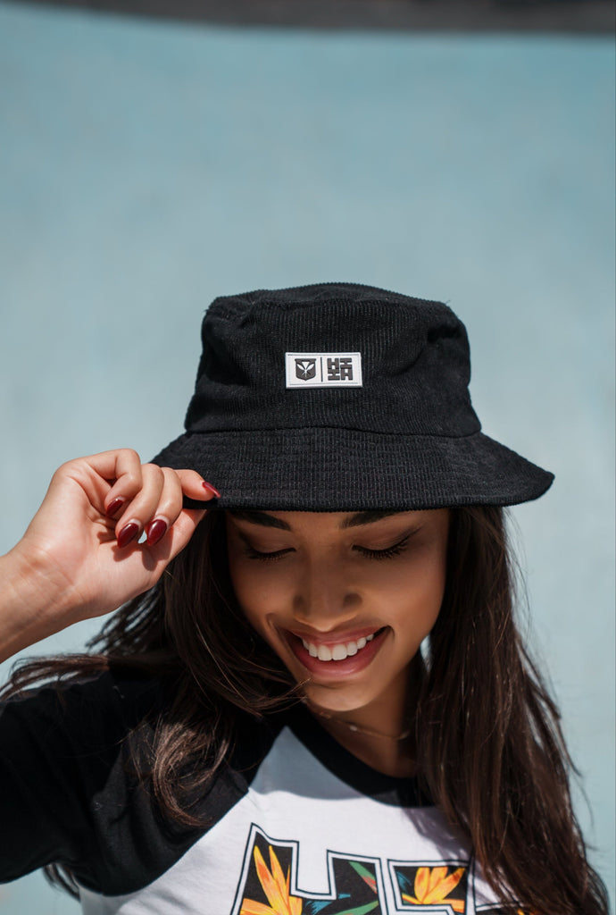 BLACK SIMPLE LOGO CORDUROY BUCKET HAT Hat Hawaii's Finest SMALL 