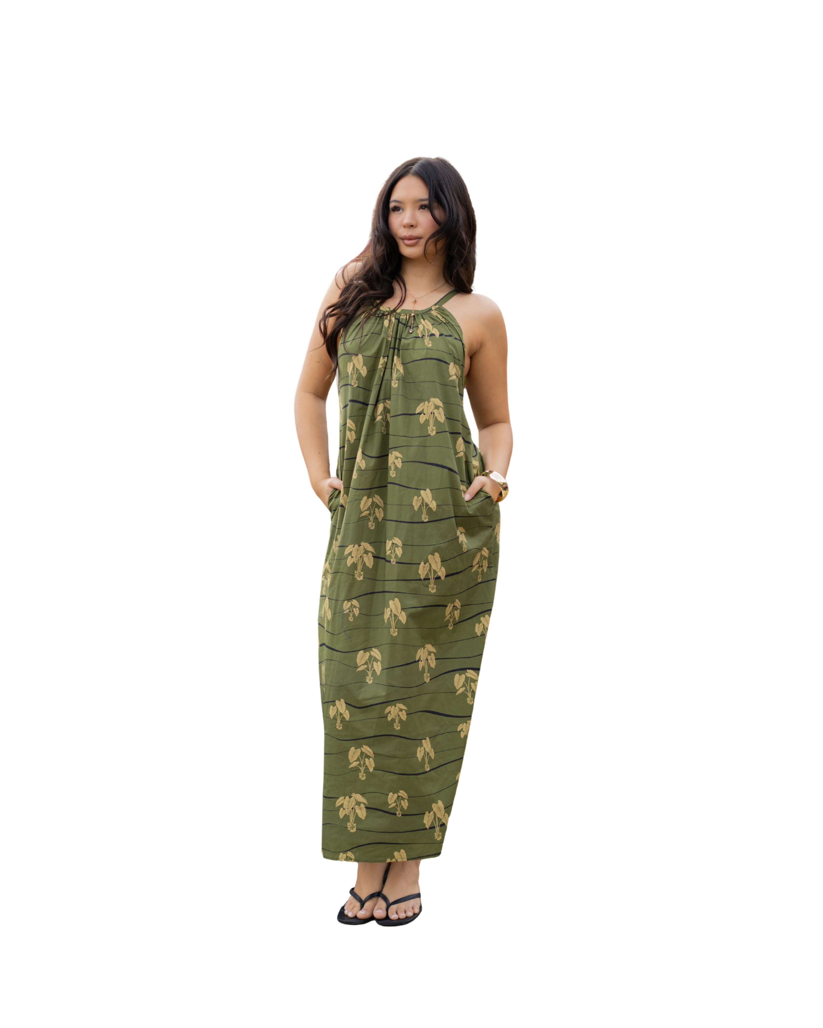 HLOA WOMEN'S OLIVE FLOWY DRESS Hawaii's Finest HLOA WOMEN'S OLIVE FLOWY DRESS Hawaii's Finest