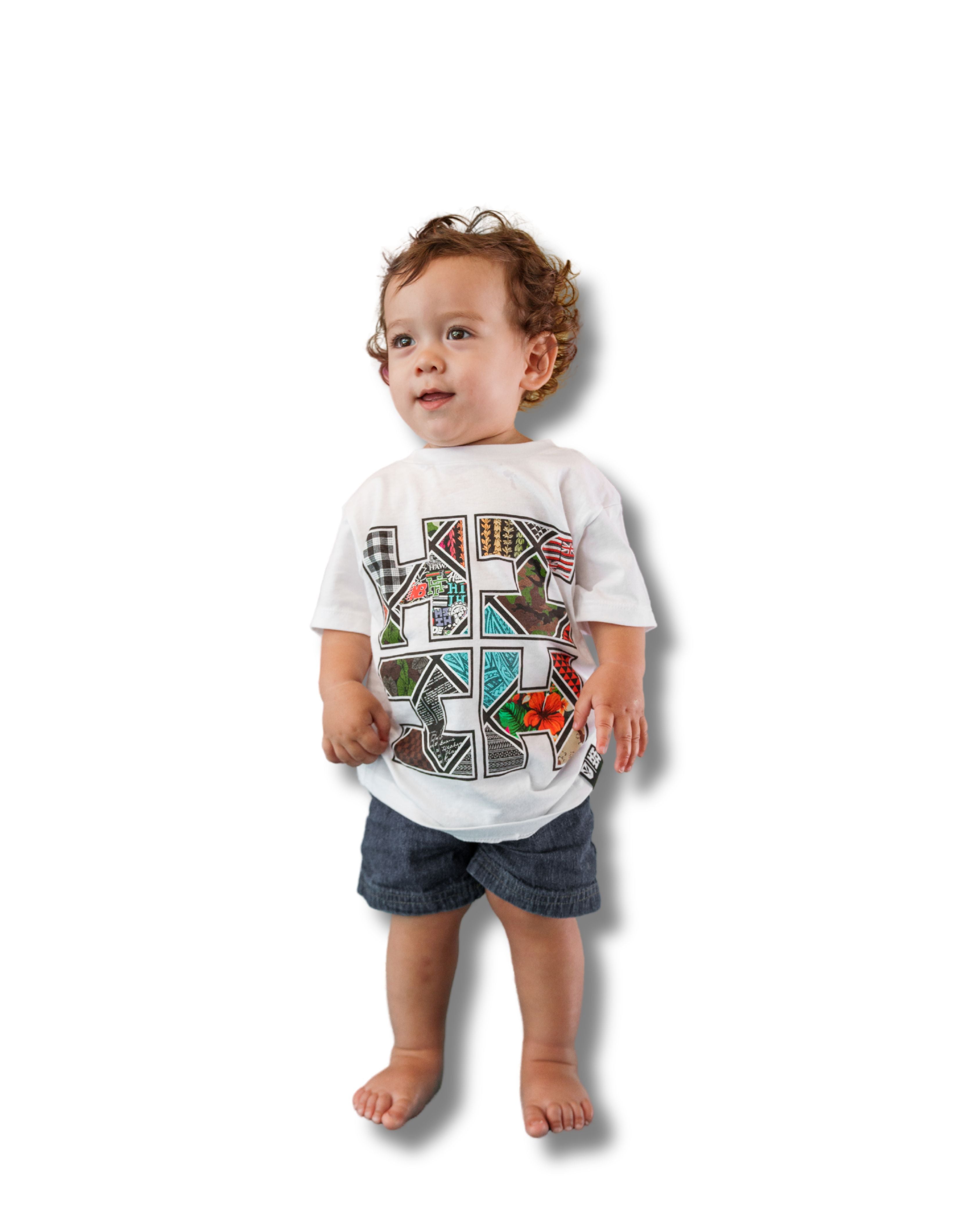 KEIKI COLLAGE TILE LOGO WHITE T-SHIRT Shirts Hawaii's Finest