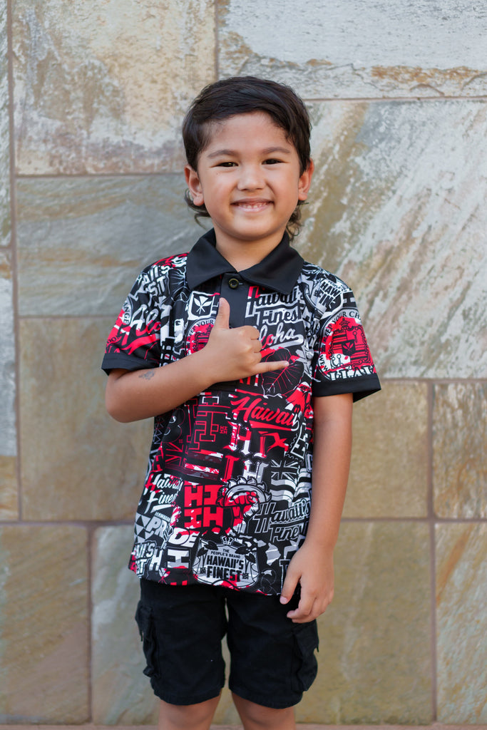 KEIKI RED STICKERBOMB GOLF SHIRT Shirts Hawaii's Finest X-SMALL 