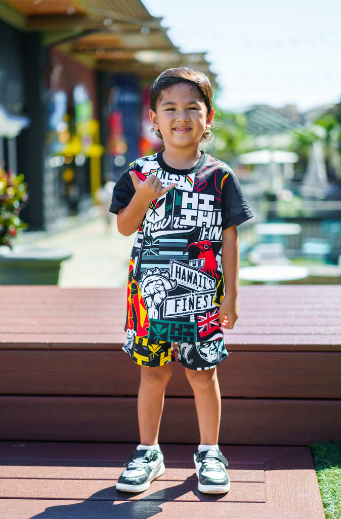 KEIKI STICKERBOMB SHORTS Shirts Hawaii's Finest X-SMALL 