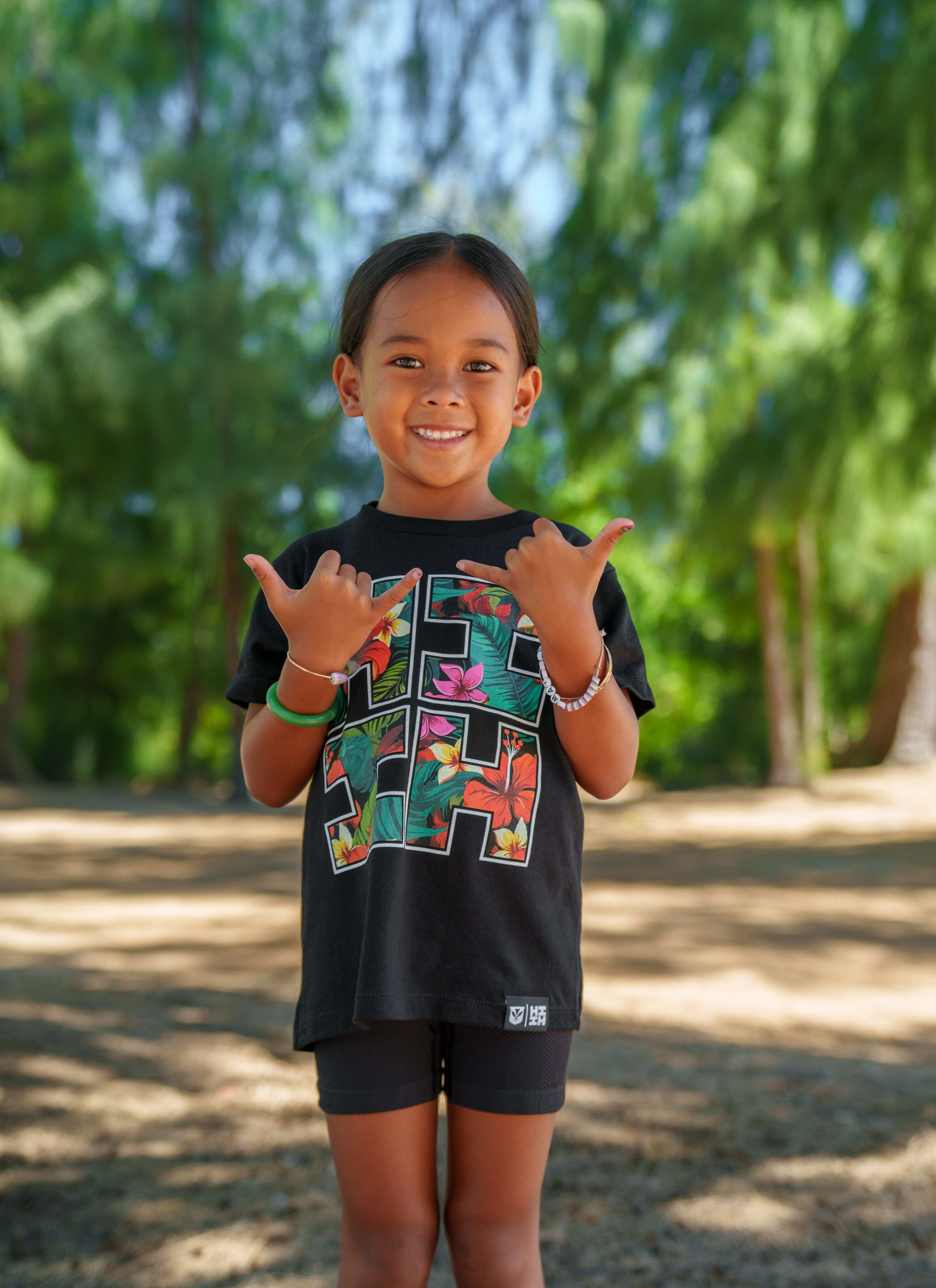 KEIKI TROPICAL LOGO BLACK T-SHIRT Shirts Hawaii's Finest XX-SMALL