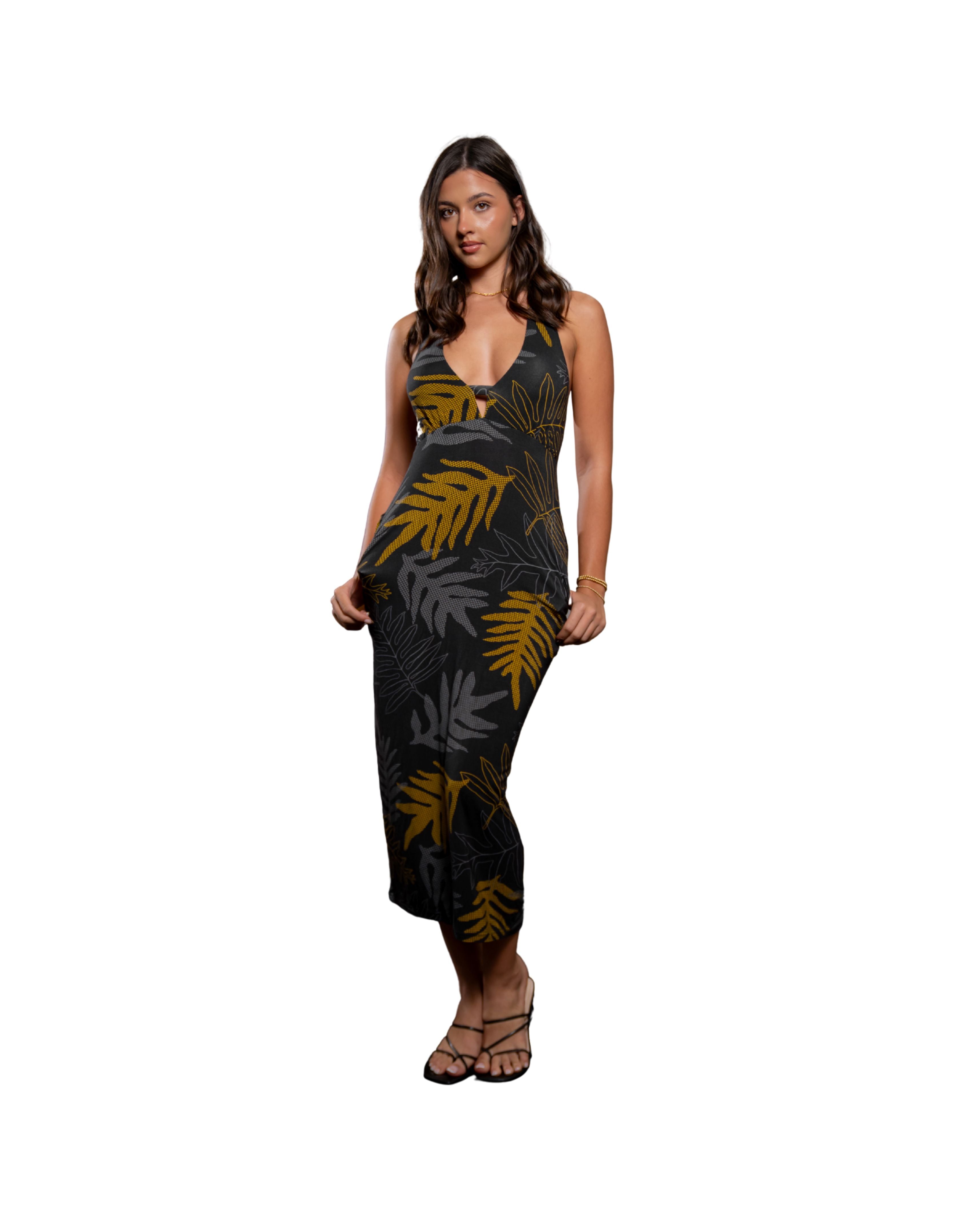 ONAONA WOMEN'S BLACK & TAUPE HALTER FITTED DRESS Hawaii's Finest ONAONA WOMEN'S BLACK & TAUPE HALTER FITTED DRESS Hawaii's Finest