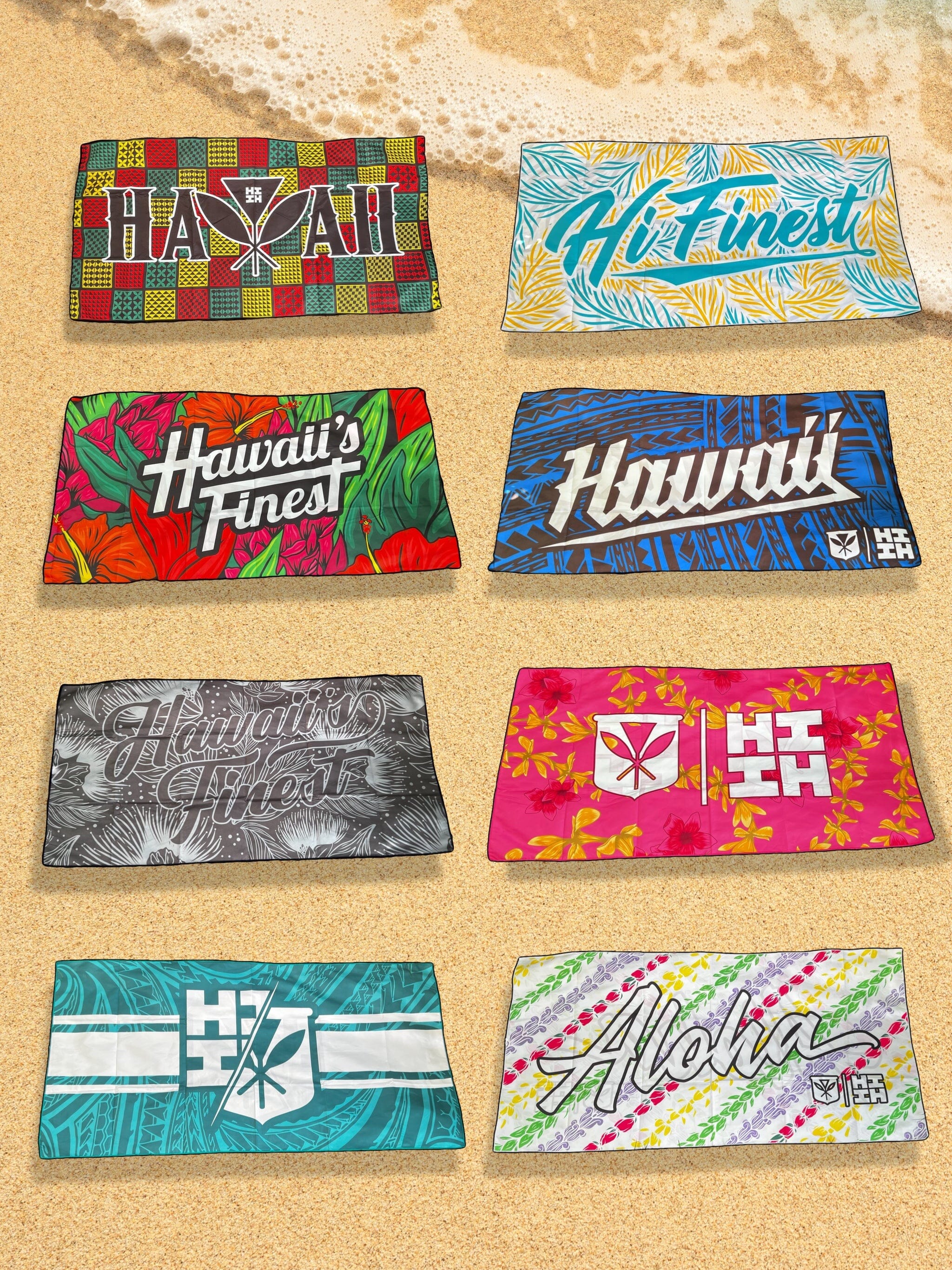 SCRIPT MINT & TEAL PALMS TOWEL Utility Hawaii's Finest