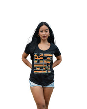 WOMEN'S FLAG CAMO LOGO ORANGE TOP Shirts Hawaii's Finest SMALL