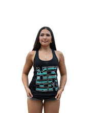WOMEN'S FLAG CAMO LOGO TEAL TOP Shirts Hawaii's Finest SMALL
