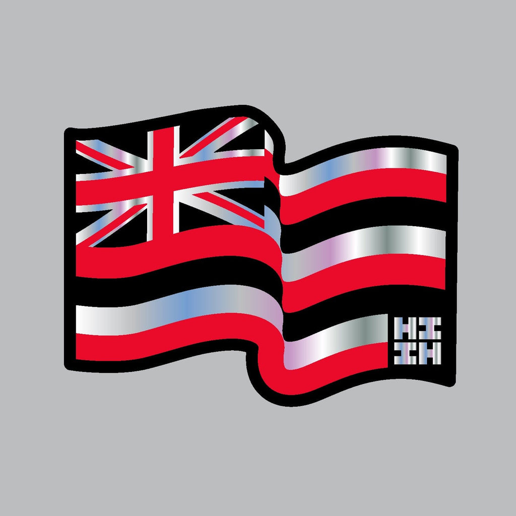 2024 FULL COLOR STICKERS Utility Hawaii's Finest HOLOGRAPHIC RED WAVY FLAG (3.8in x 3in) 
