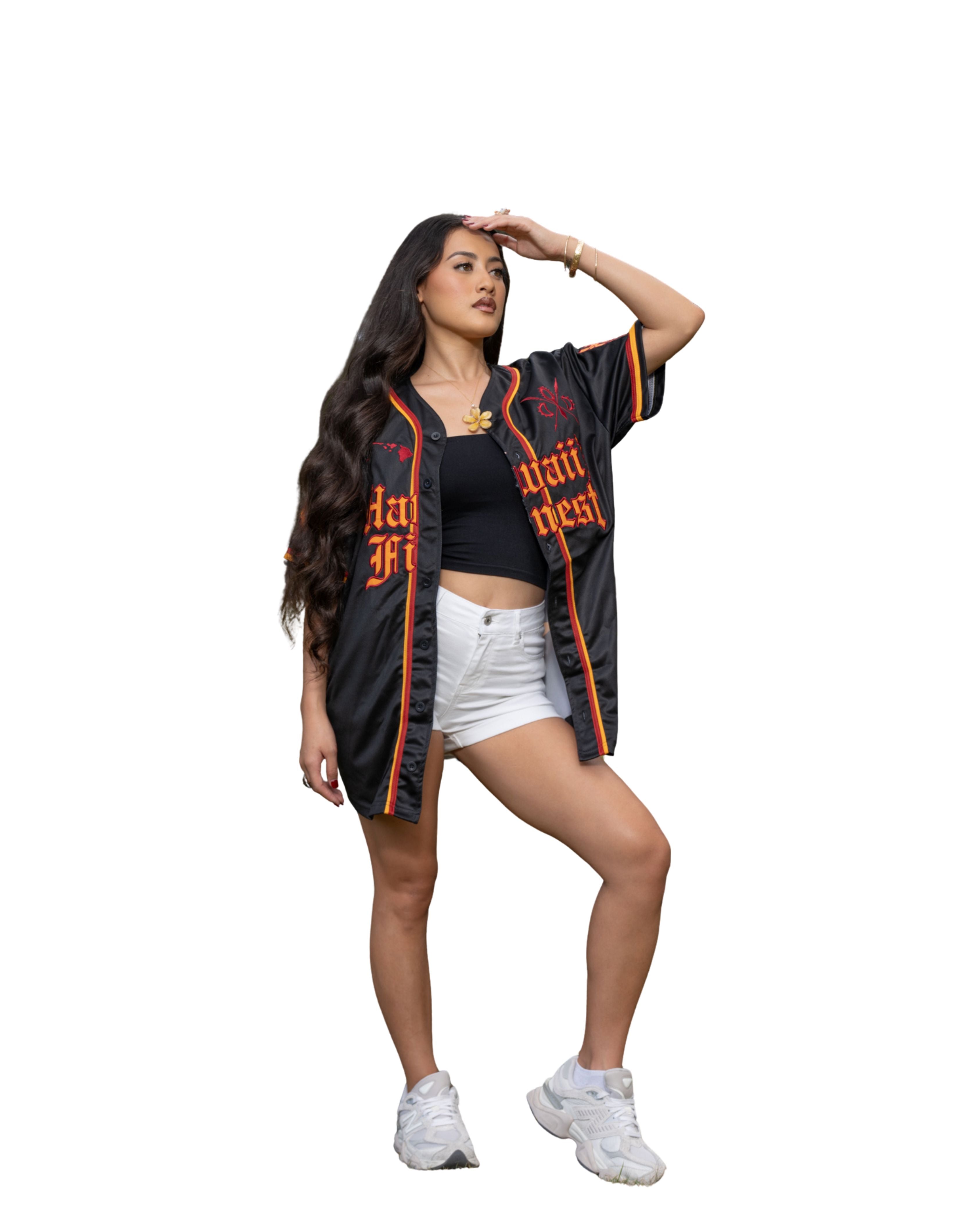 AHU ULA DEEP RED & ORANGE BASEBALL JERSEY Jersey Hawaii's Finest X-SMALL 