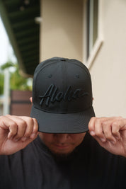 ALL BLACK ALOHA SCRIPT HAT Hat Hawaii's Finest 