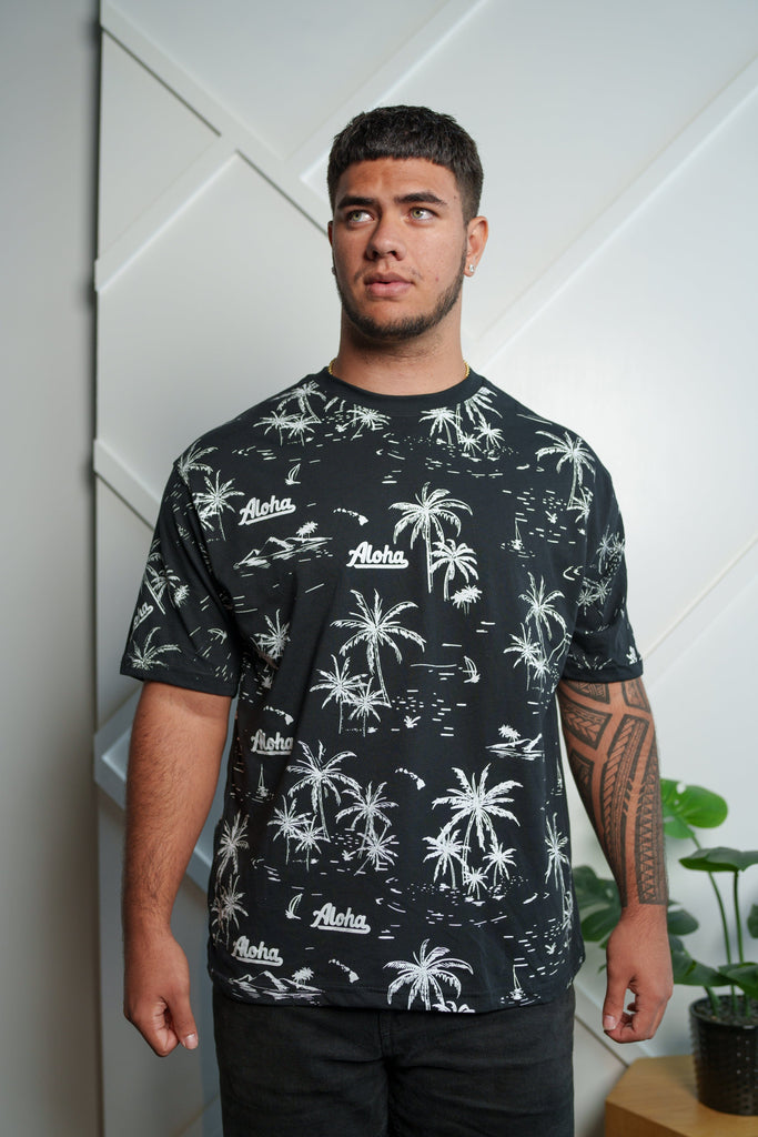 ALOHA BLACK & WHITE PALM TREES T-SHIRT Shirts Aloha Shirt Co. SMALL 