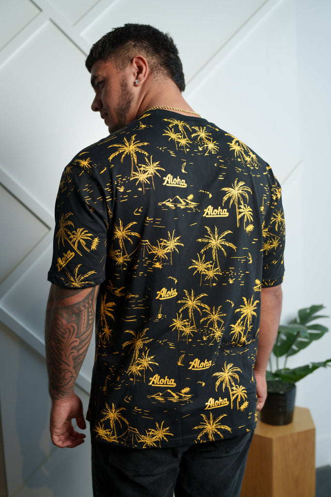 ALOHA BLACK & YELLOW PALM TREES T-SHIRT Shirts Aloha Shirt Co. 