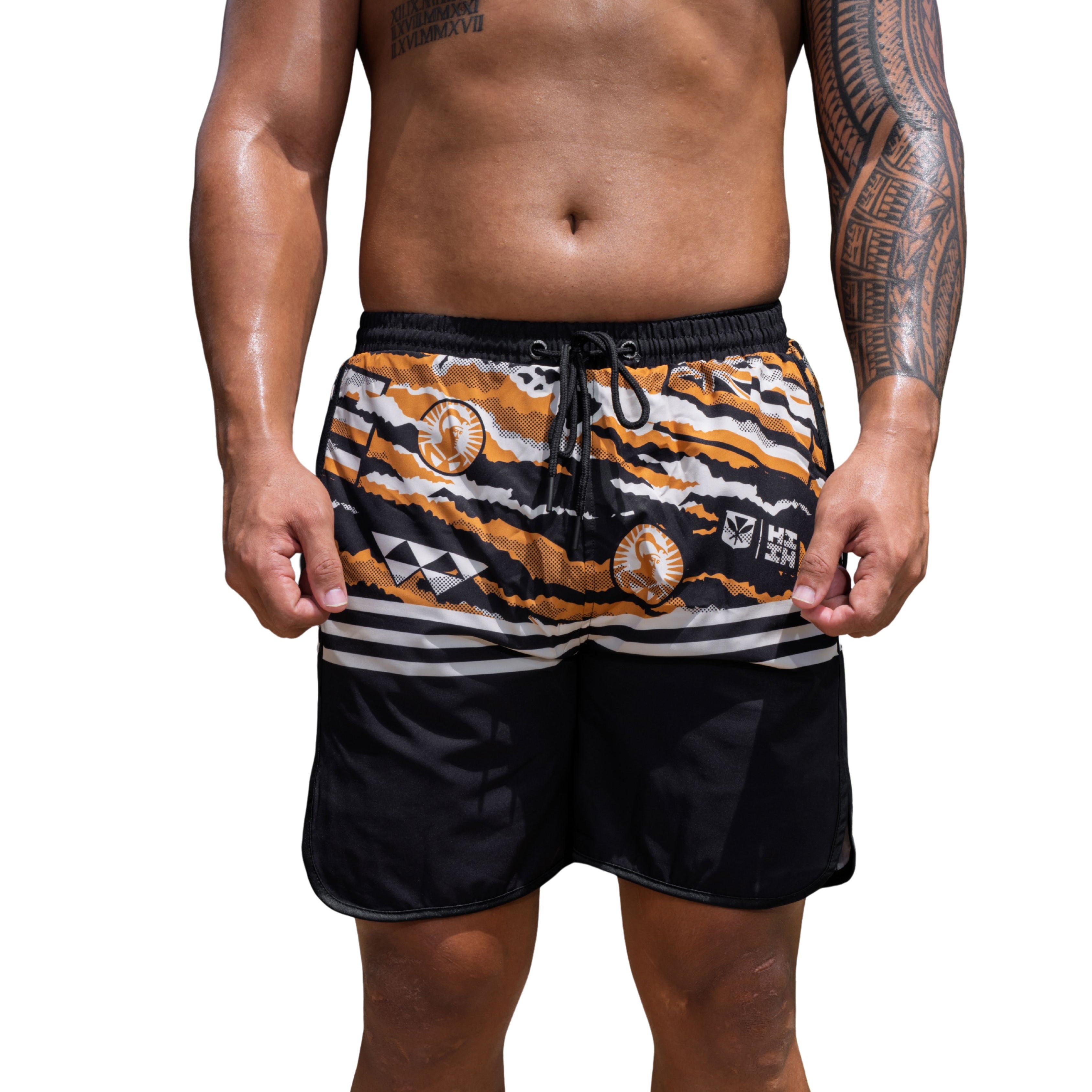 ALOHA FESTIVALS BROWN PERFORMANCE SHORTS Shorts Hawaii's Finest SMALL 
