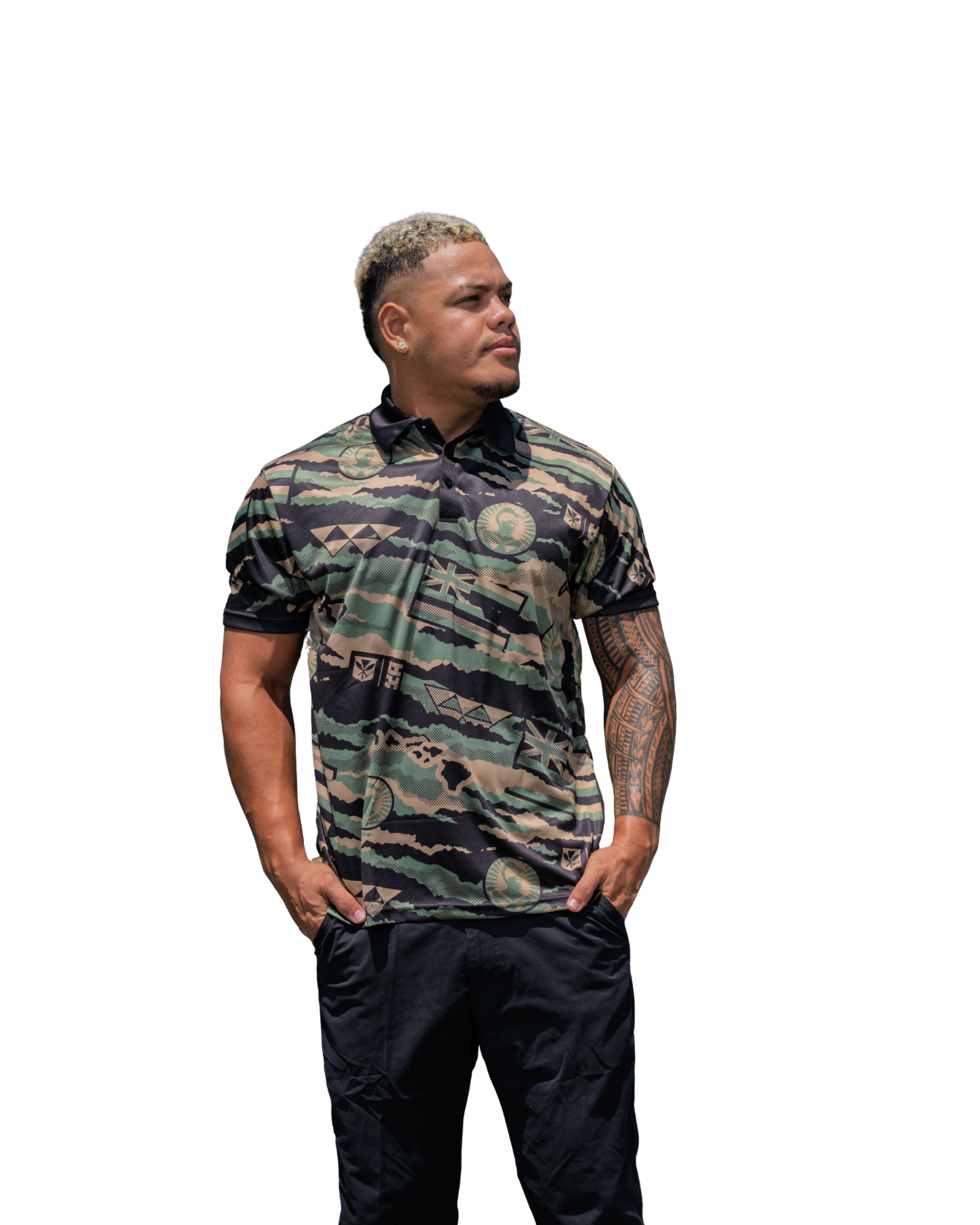 ALOHA FESTIVALS CAMO GOLF SHIRT Jersey Hawaii's Finest SMALL 