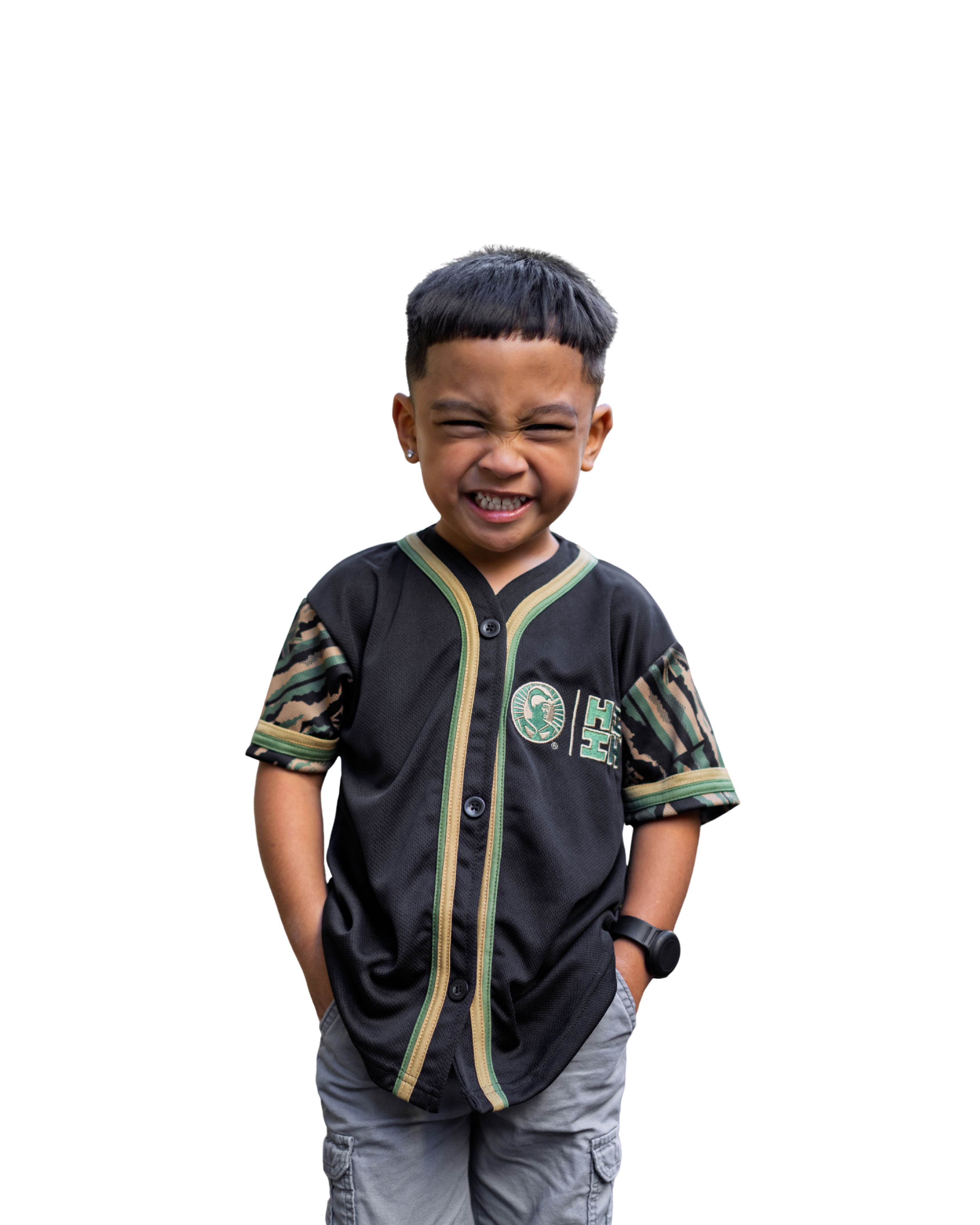 ALOHA FESTIVALS CAMO KEIKI BASEBALL JERSEY Shirts Hawaii's Finest XX-SMALL 