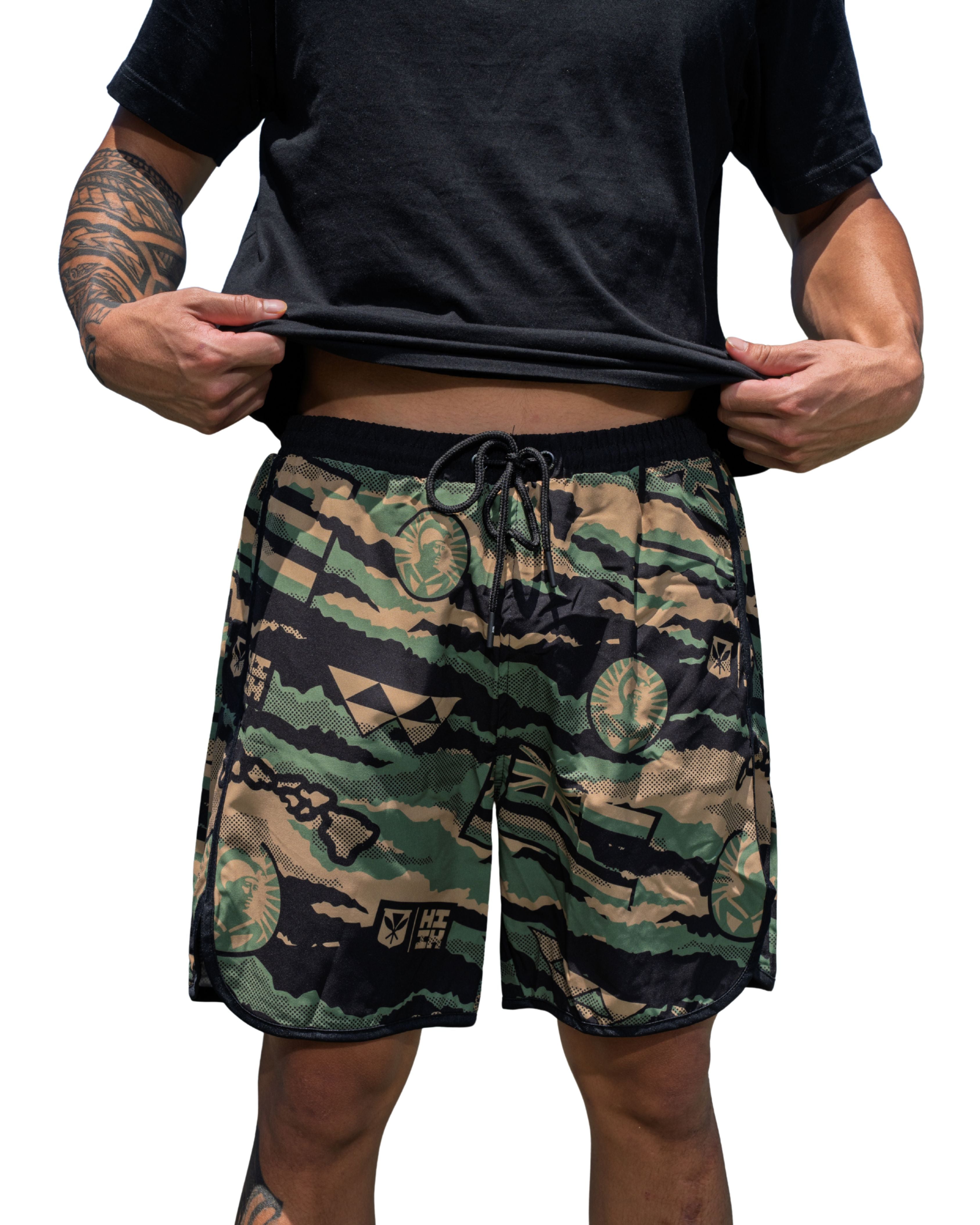 ALOHA FESTIVALS CAMO PERFORMANCE SHORTS Shorts Hawaii's Finest SMALL 