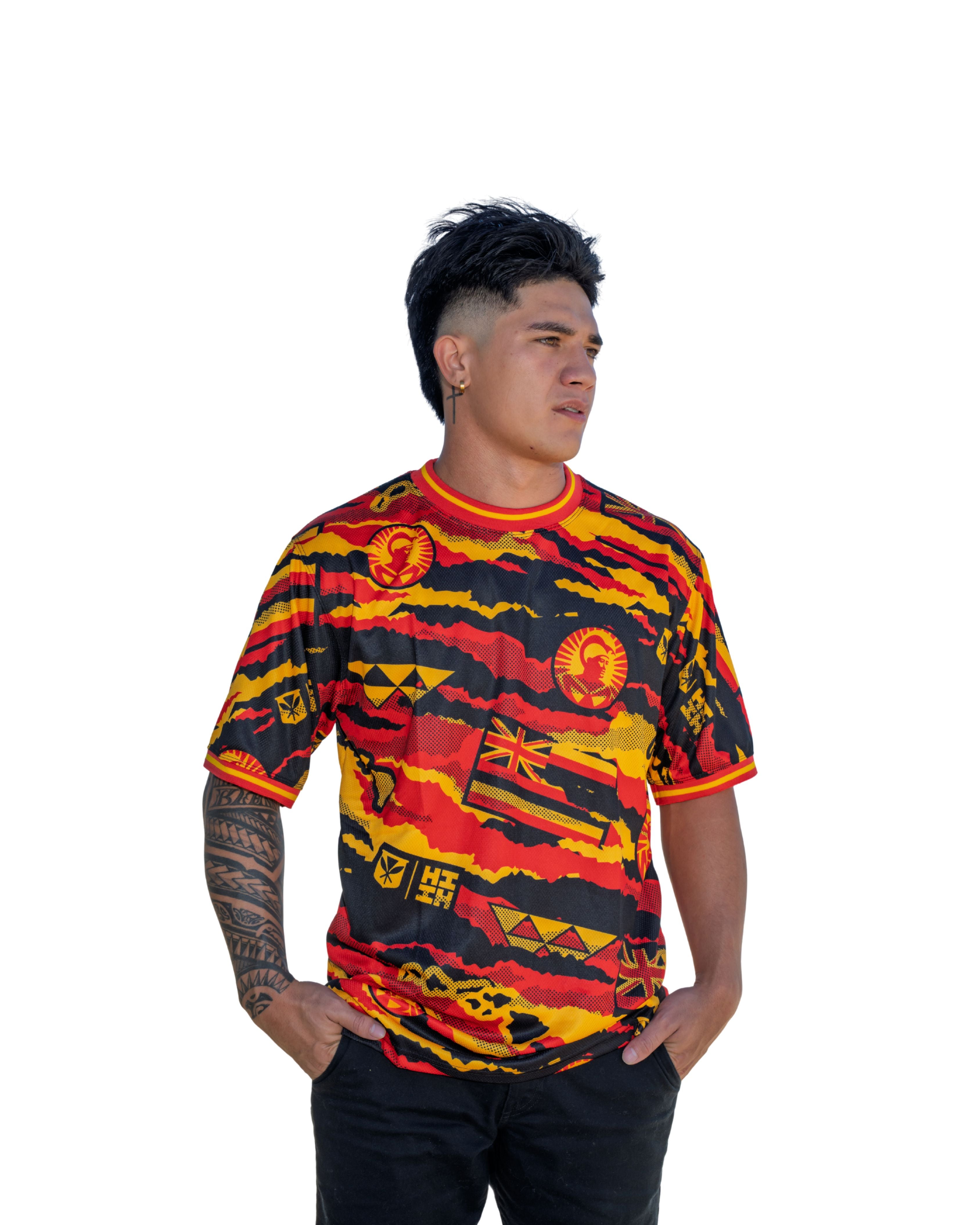 ALOHA FESTIVALS RED & YELLOW SOFTBALL JERSEY Jersey Hawaii's Finest SMALL 