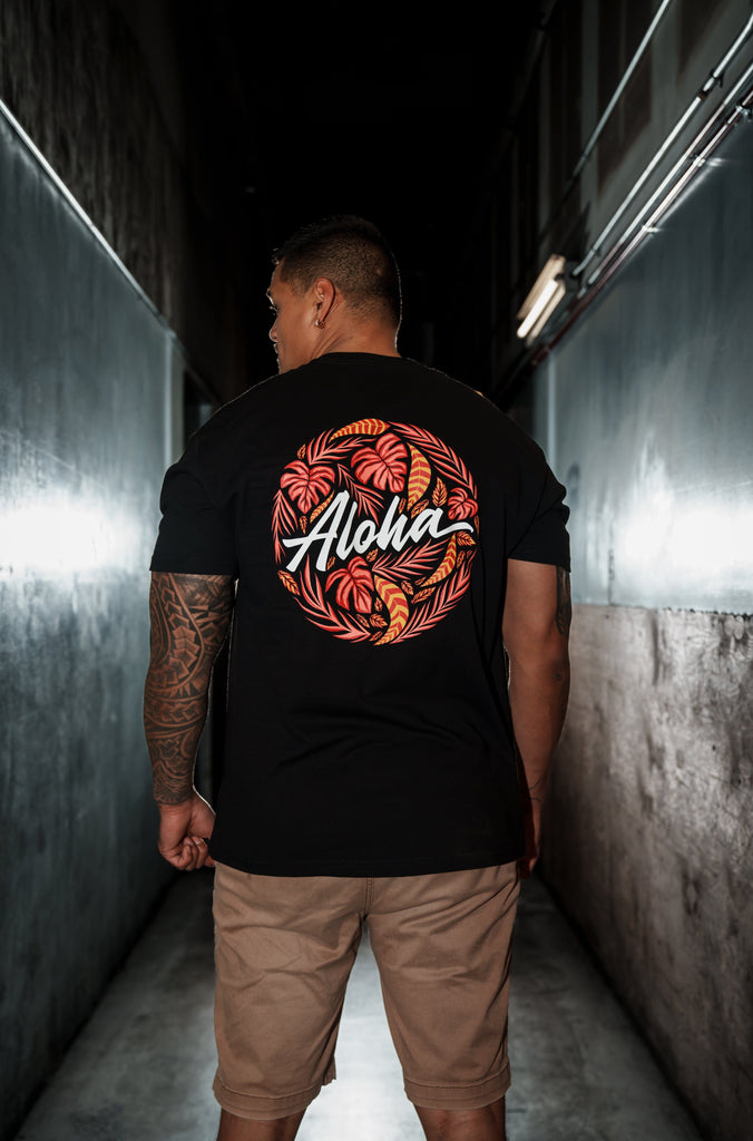 ALOHA LEAVES PINK T-SHIRT Shirts Hawaii's Finest MEDIUM 