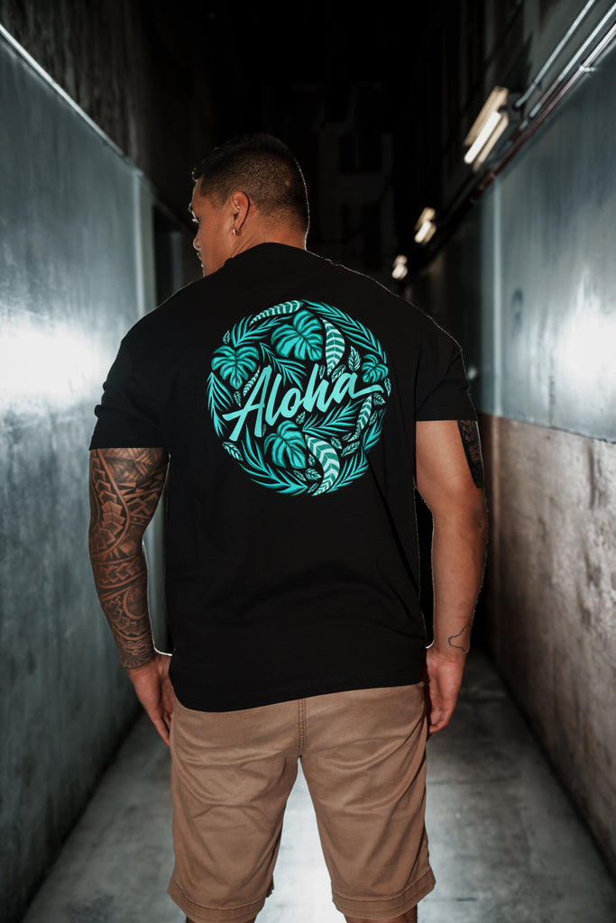 ALOHA LEAVES TEAL T-SHIRT Shirts Hawaii's Finest MEDIUM 
