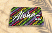 ALOHA SCRIPT BLACK RAINBOW LEIS PAREO Utility Hawaii's Finest 