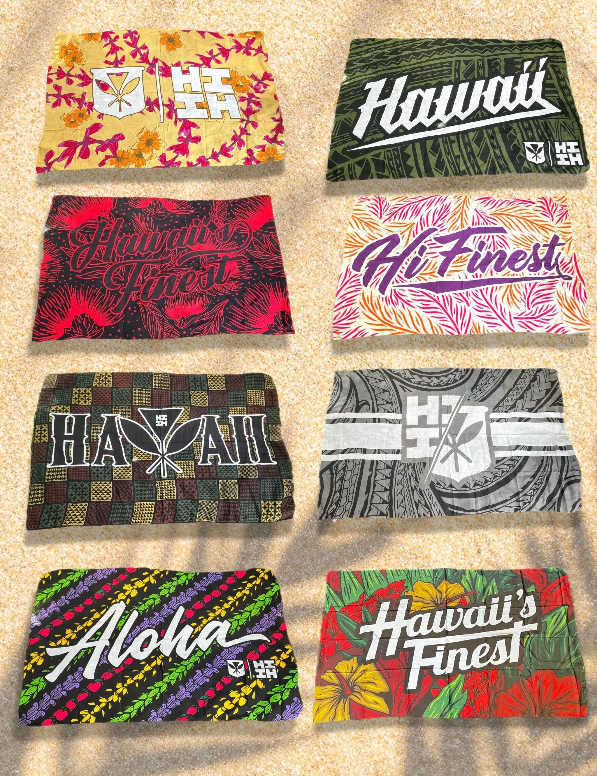 ALOHA SCRIPT BLACK RAINBOW LEIS PAREO Utility Hawaii's Finest 