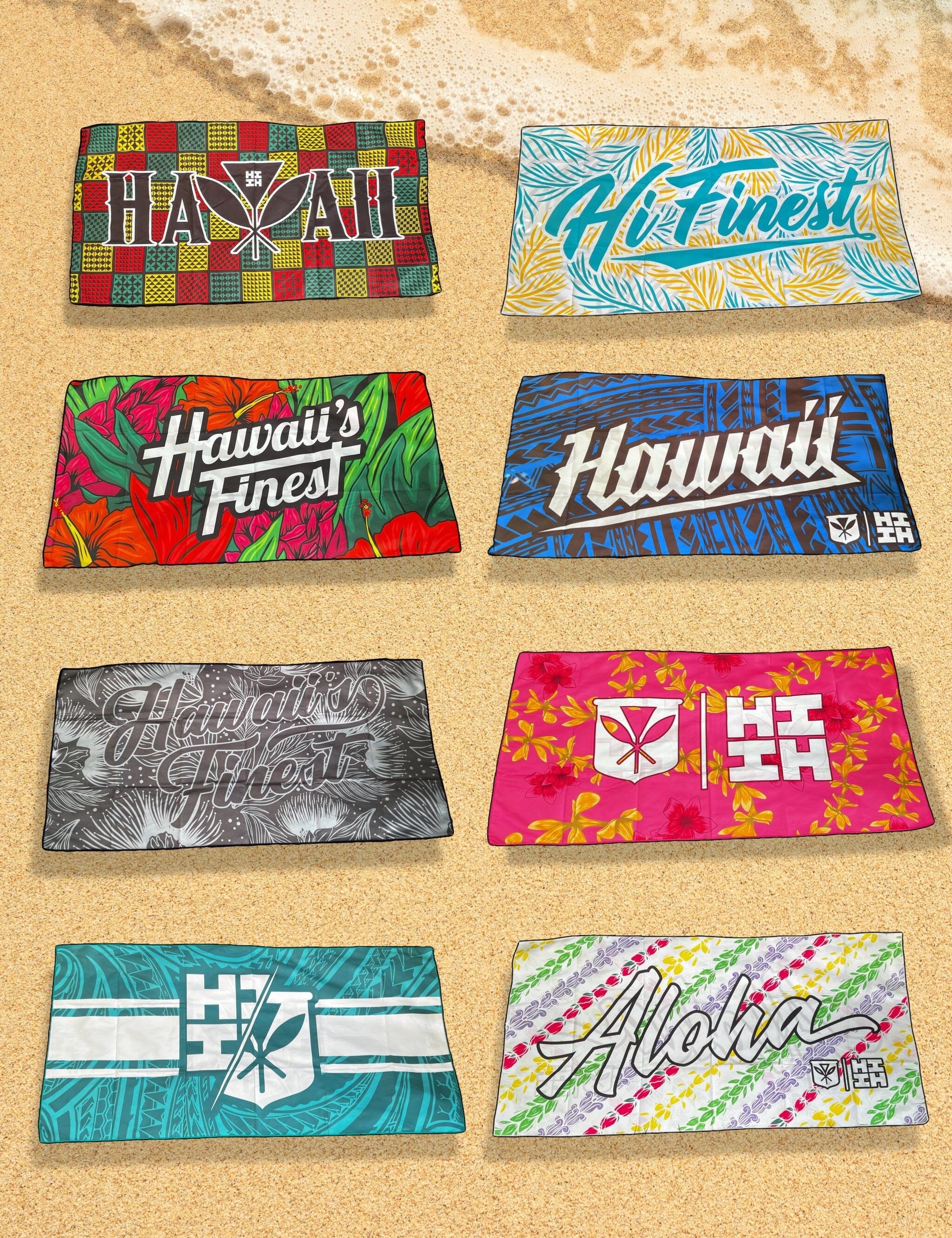 ALOHA SCRIPT WHITE RAINBOW LEIS TOWEL Utility Hawaii's Finest 