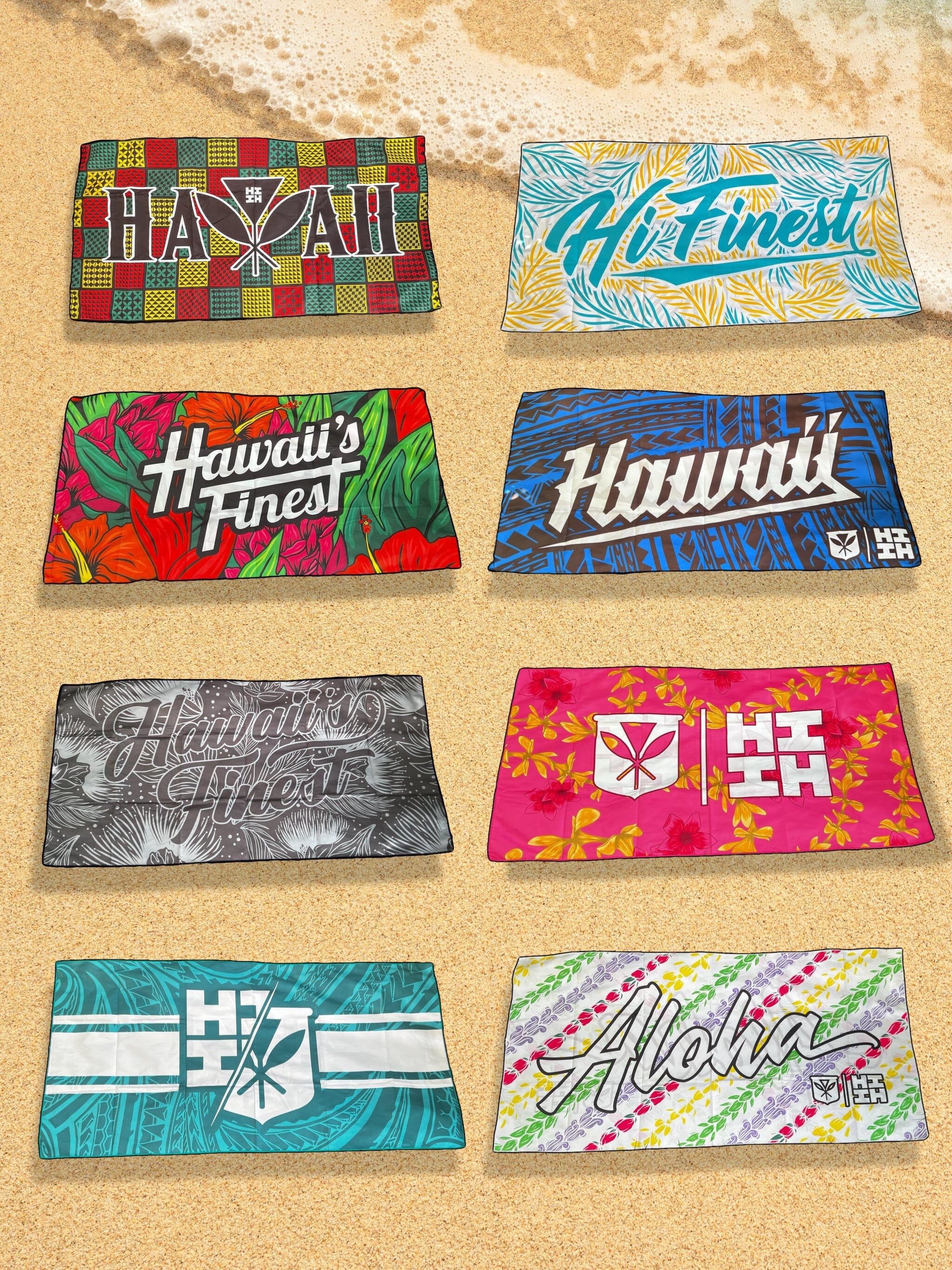 ALOHA SCRIPT WHITE RAINBOW LEIS TOWEL Utility Hawaii's Finest 