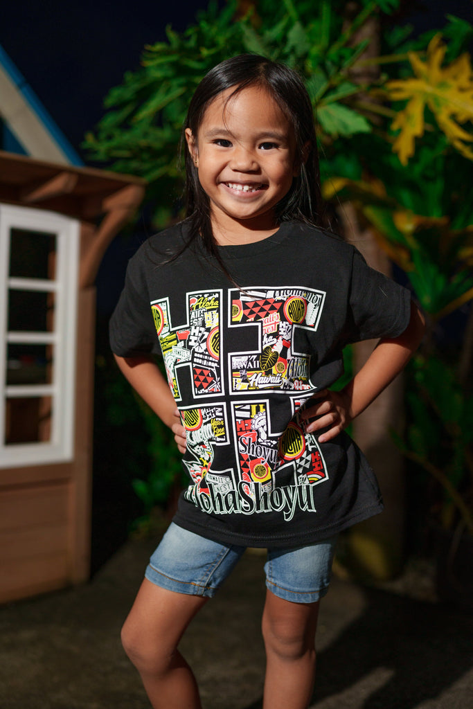 ALOHA SHOYU COLLAB HIFI LOGO STICKERBOMB KEIKI T-SHIRT Shirts Hawaii's Finest XX-SMALL 