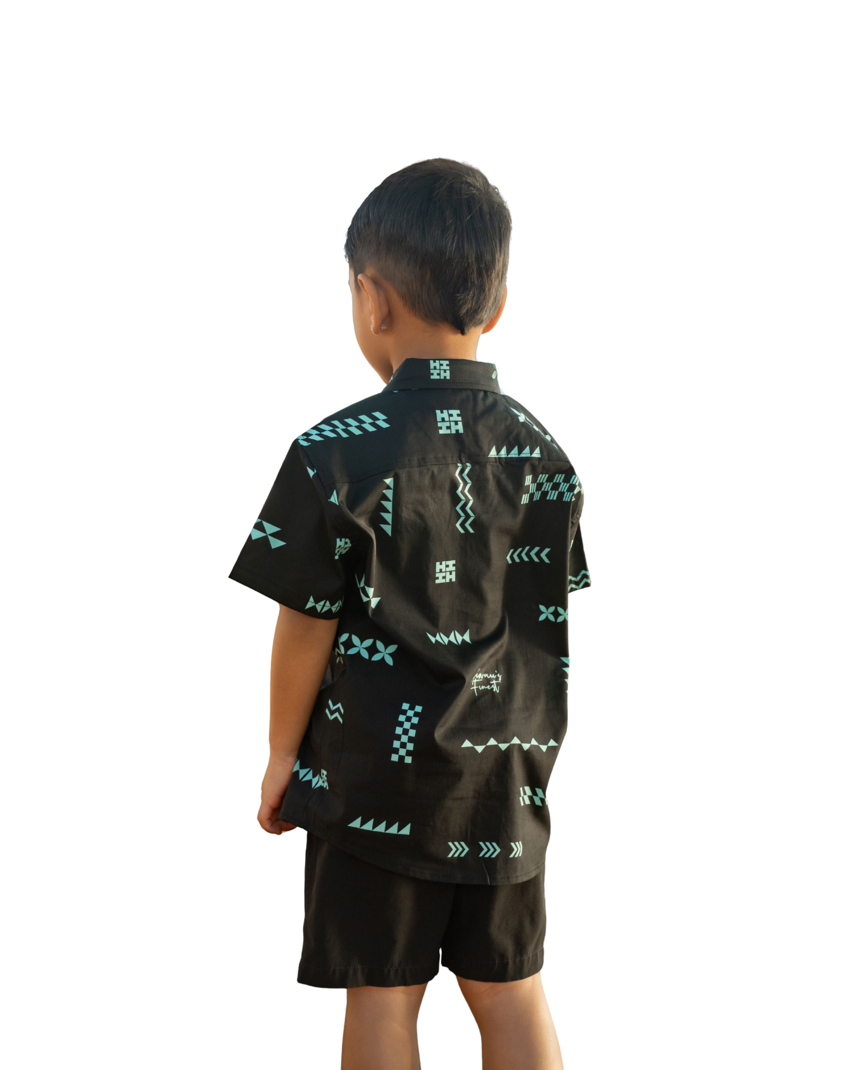 ʻANO KĀPALA KEIKI BLACK & MINT ALOHA SHIRT Shirts Hawaii's Finest 