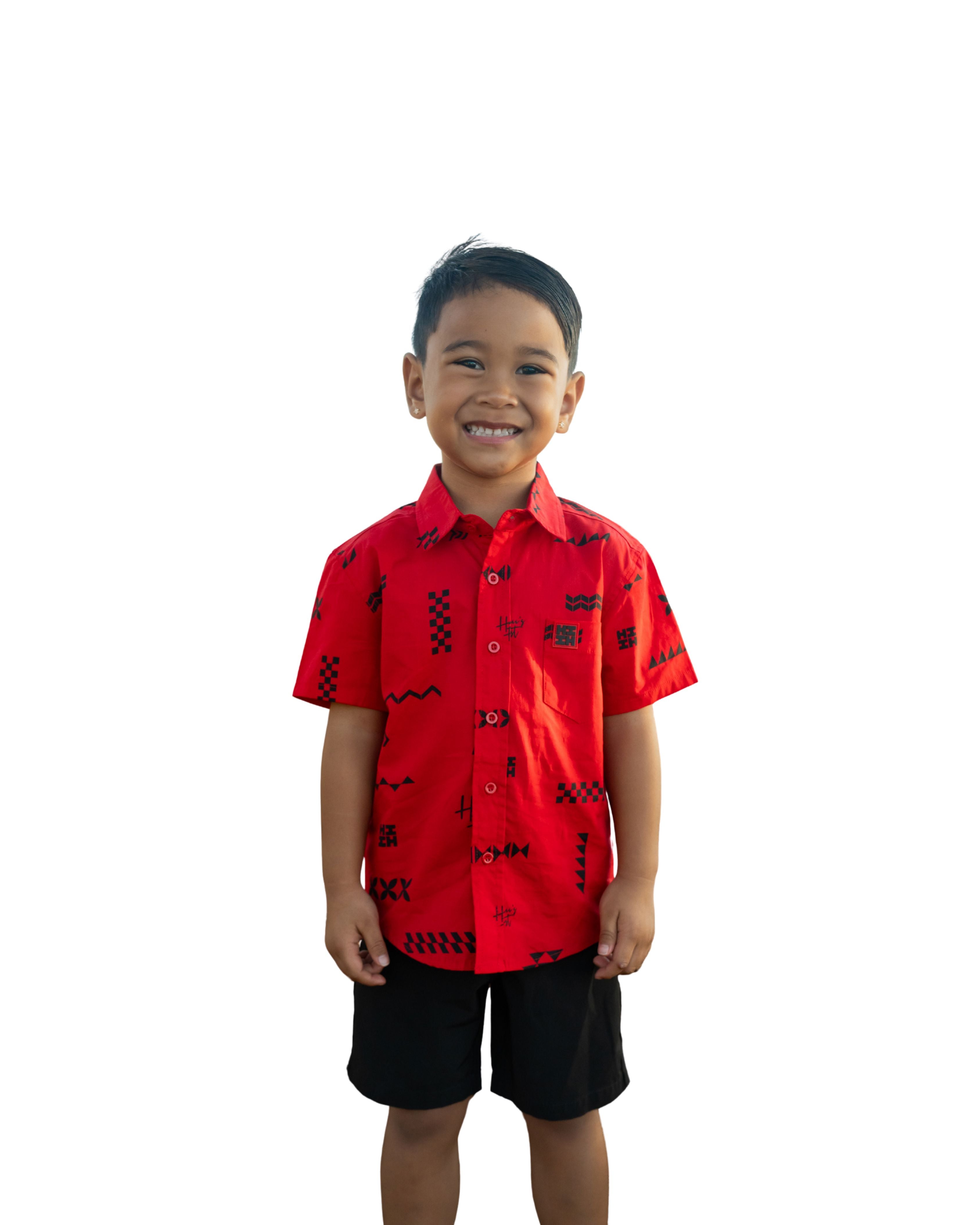 ʻANO KĀPALA KEIKI RED & BLACK ALOHA SHIRT Shirts Hawaii's Finest XX-SMALL 