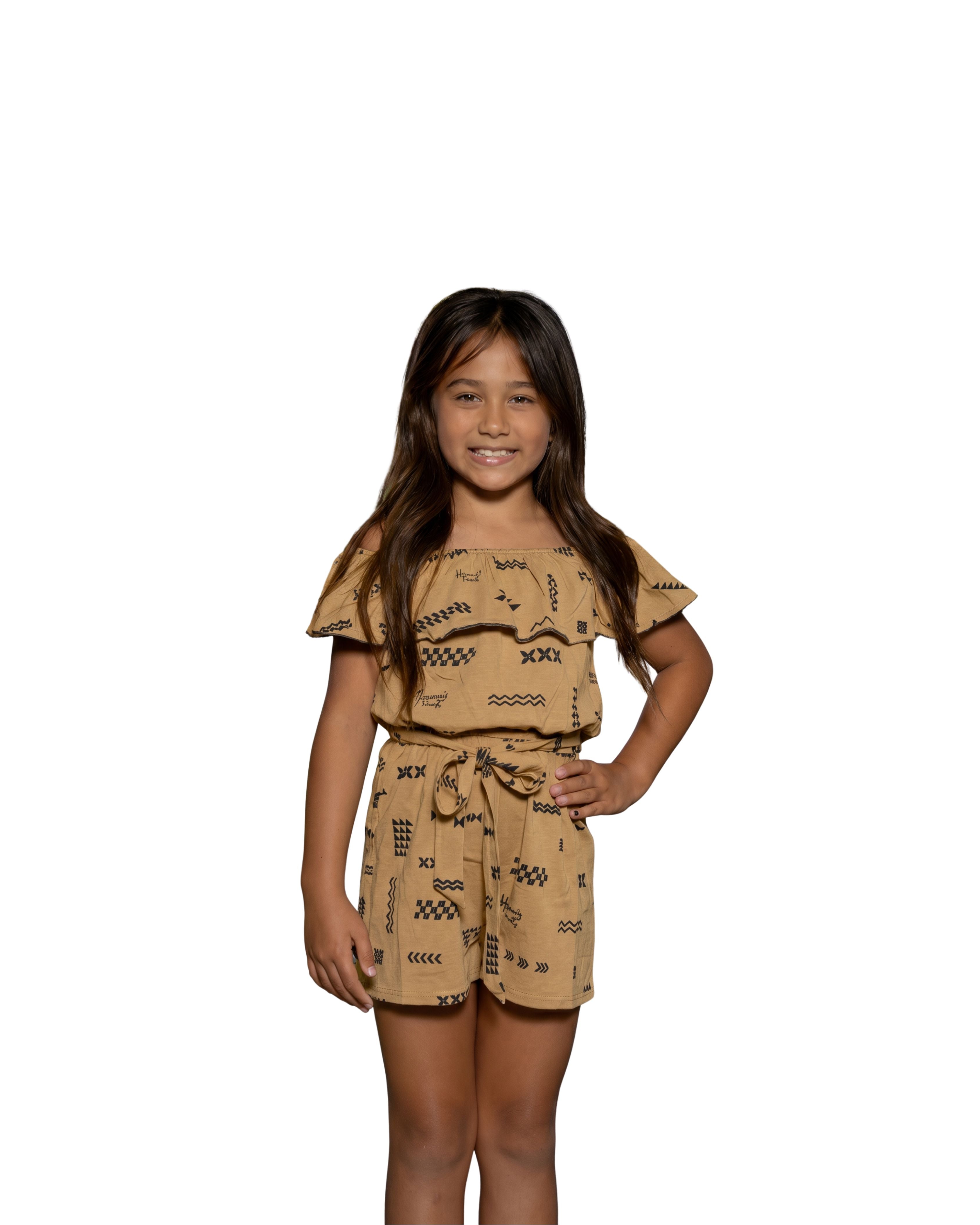 ʻANO KĀPALA KEIKI TAUPE & BLACK O-T-S ROMPER Shirts Hawaii's Finest XX-SMALL 