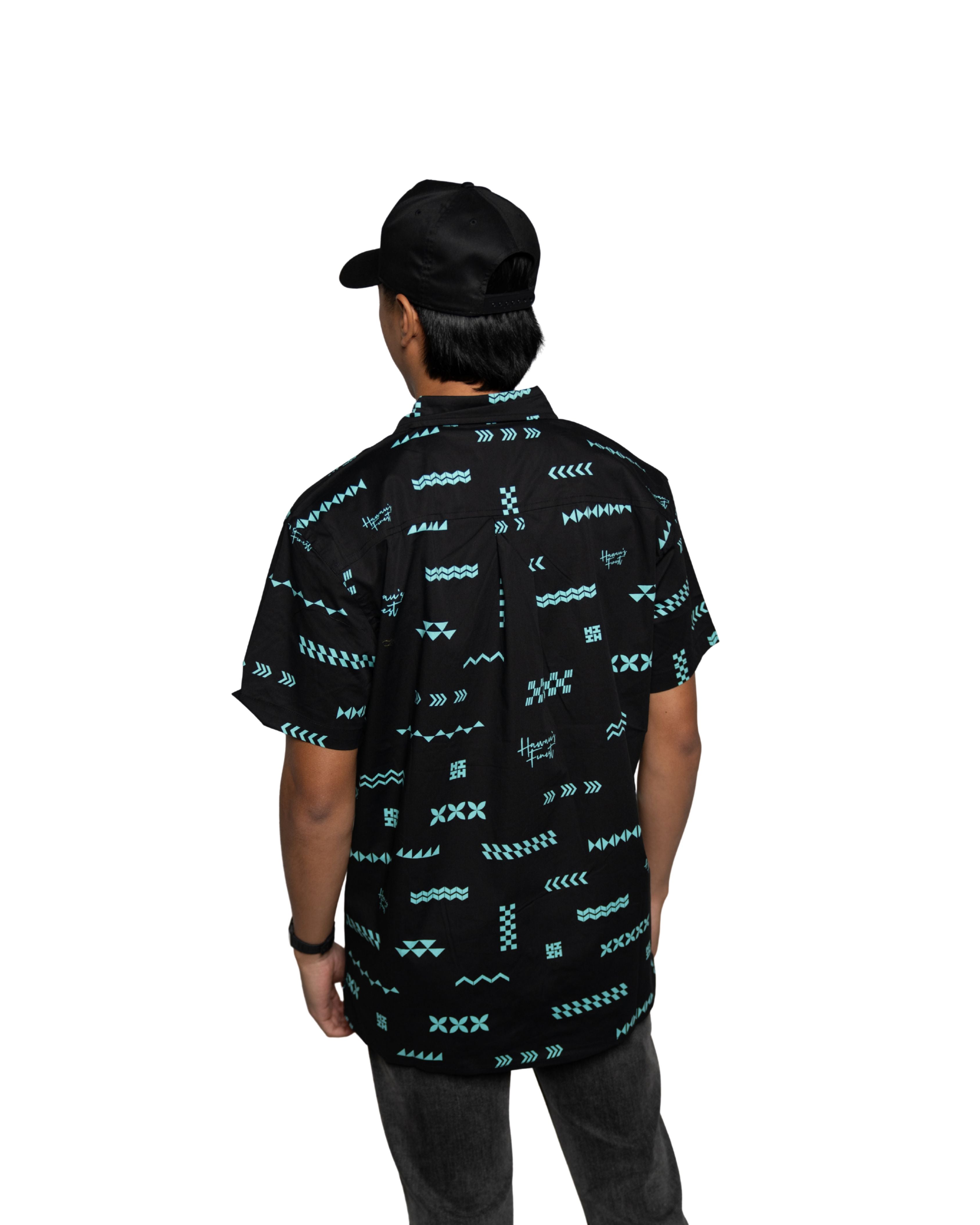 ʻANO KĀPALA MEN'S BLACK & MINT ALOHA SHIRT Shirts Hawaii's Finest 