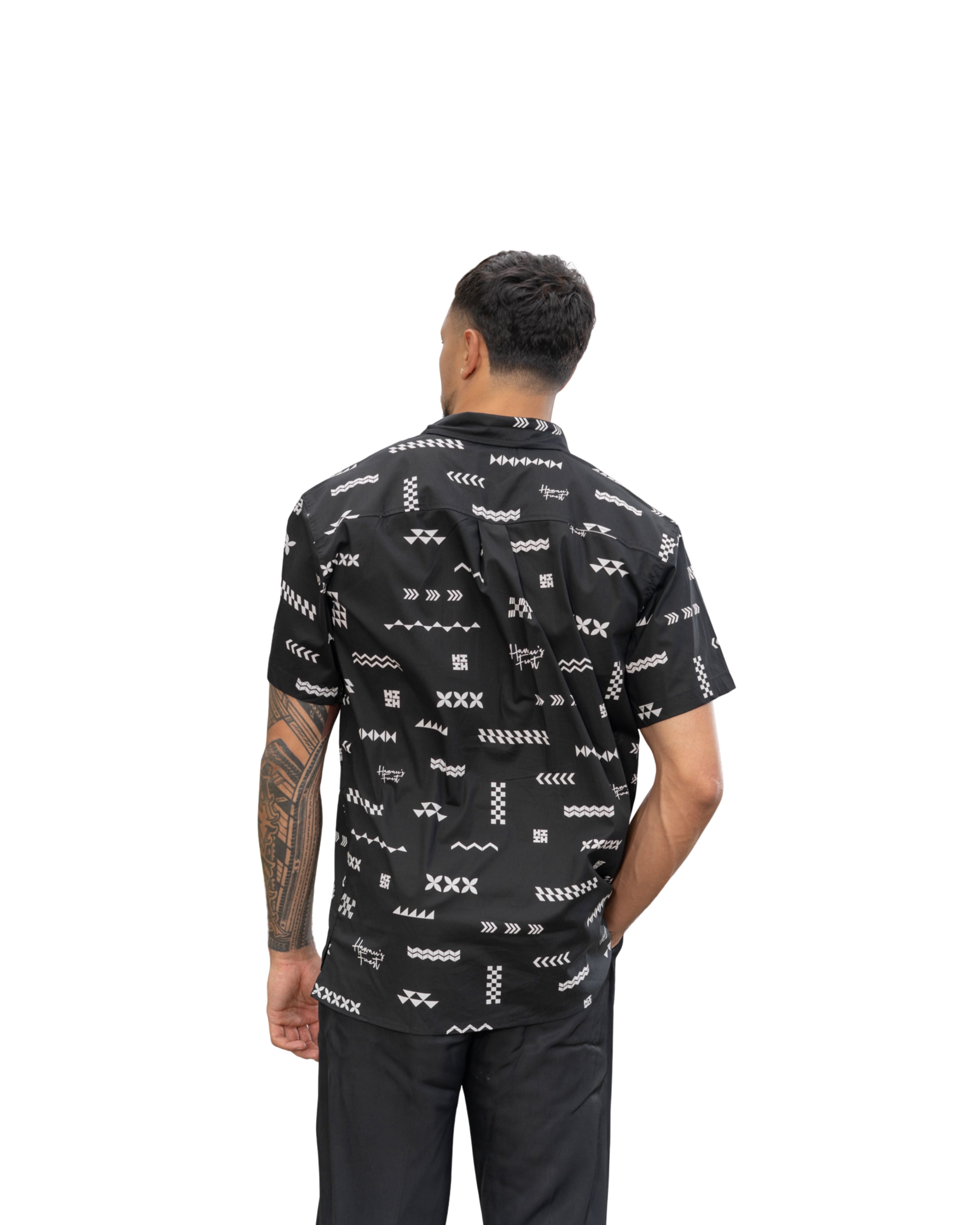 ʻANO KĀPALA MEN'S BLACK & WHITE ALOHA SHIRT Shirts Hawaii's Finest 