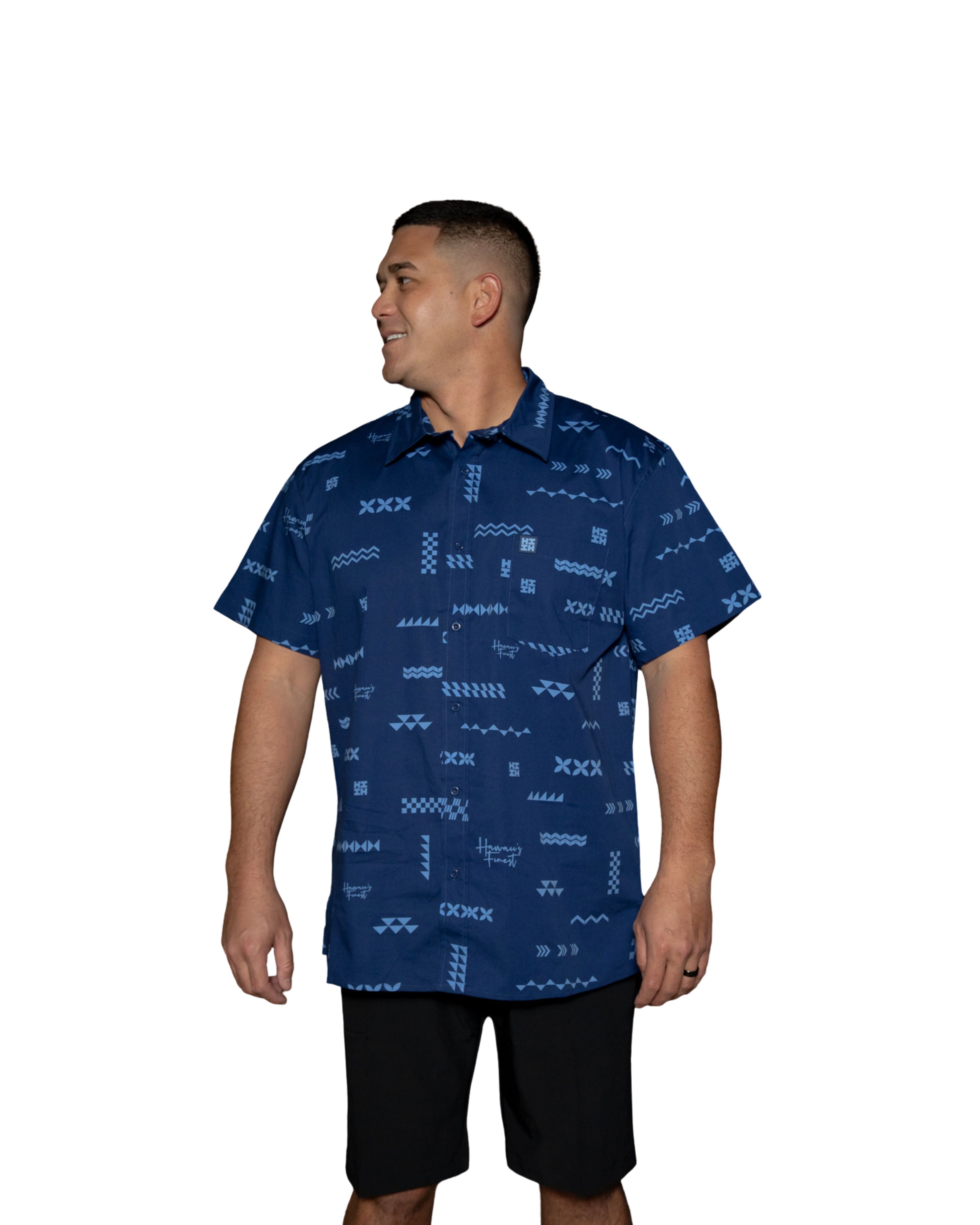 ʻANO KĀPALA MEN'S BLUE ALOHA SHIRT Shirts Hawaii's Finest SMALL 
