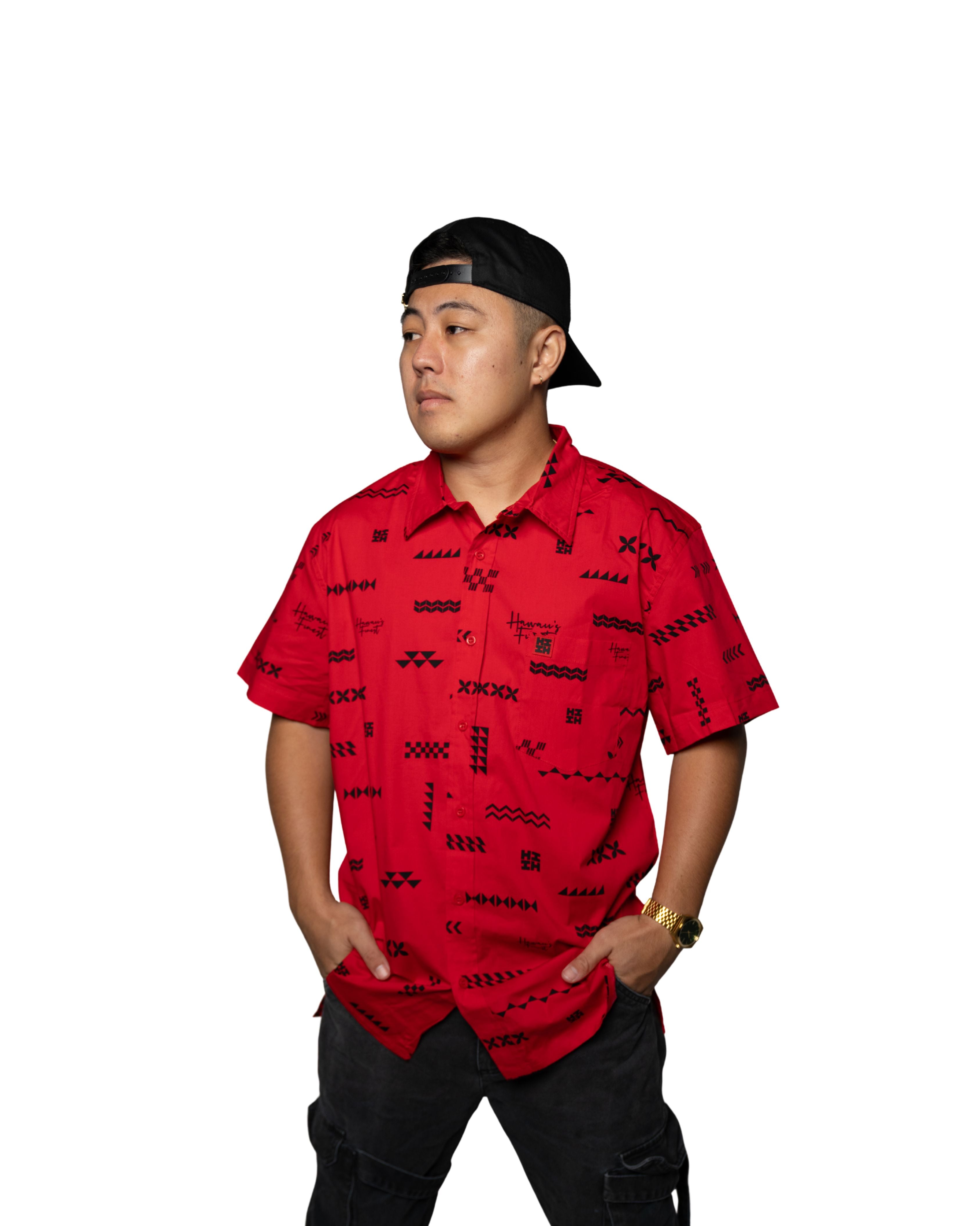 ʻANO KĀPALA MEN'S RED & BLACK ALOHA SHIRT Shirts Hawaii's Finest SMALL 