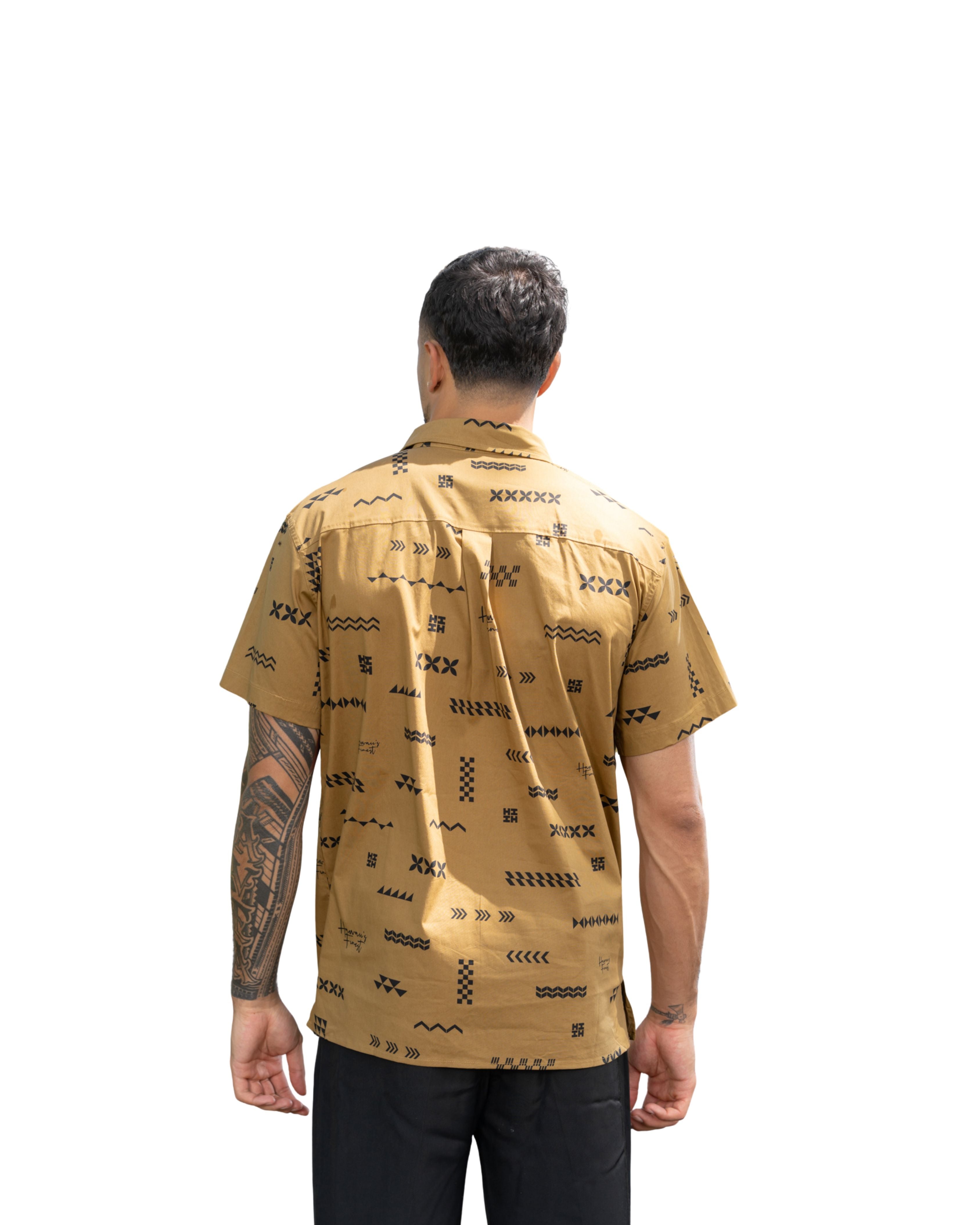 ʻANO KĀPALA MEN'S TAUPE & BLACK ALOHA SHIRT Shirts Hawaii's Finest 