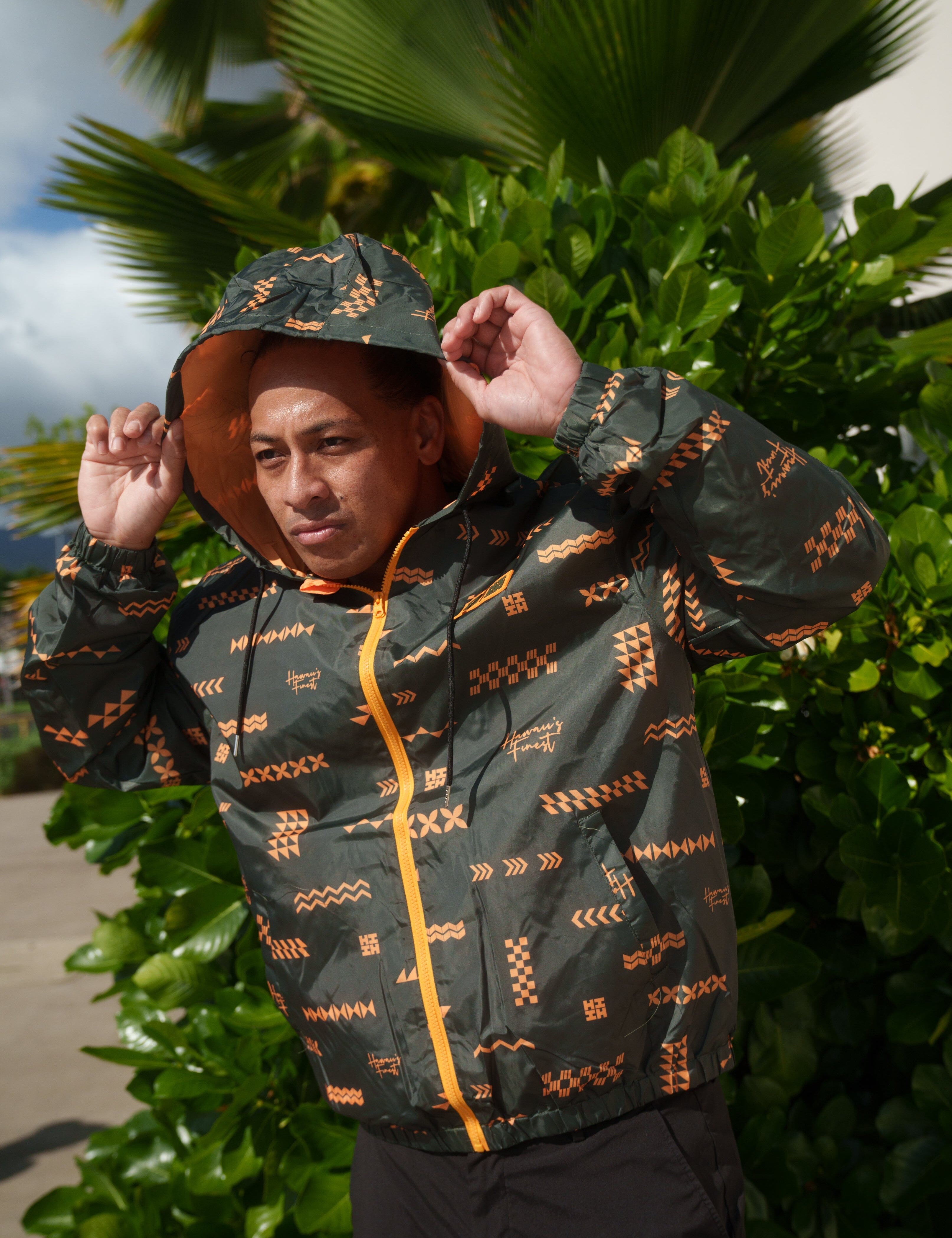 ʻANO KĀPALA OLIVE & ORANGE WINDBREAKER Jersey Hawaii's Finest X-SMALL 