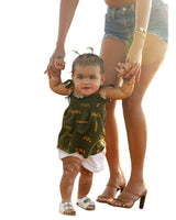 ʻANO KĀPALA PĒPĒ OLIVE & MUSTARD RUFFLE DRESS