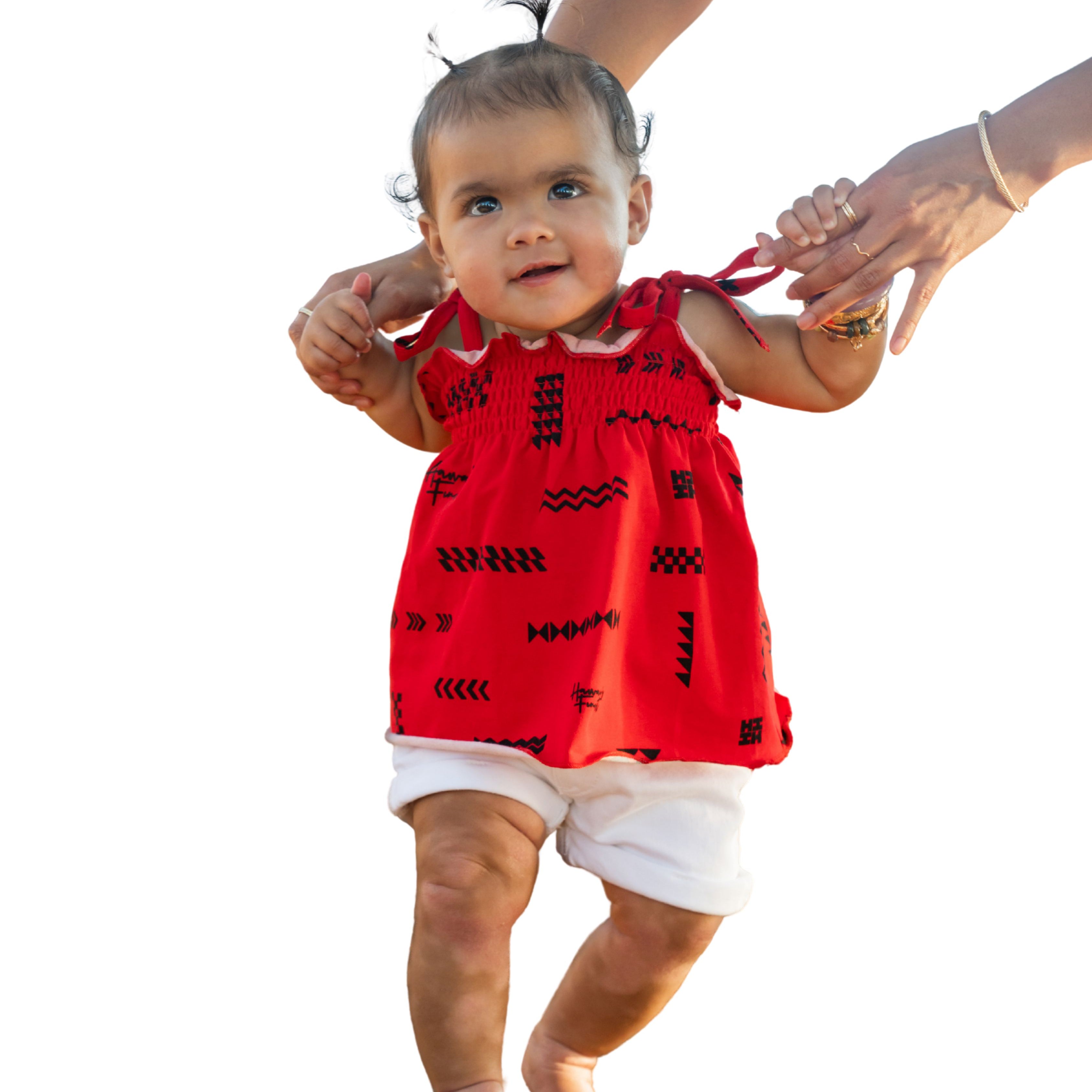 ʻANO KĀPALA PĒPĒ RED & BLACK RUFFLE TOP Shirts Hawaii's Finest 6-12 MONTHS 