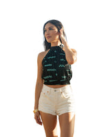 ʻANO KĀPALA WOMEN'S BLACK & MINT MIDI-HALTER TOP