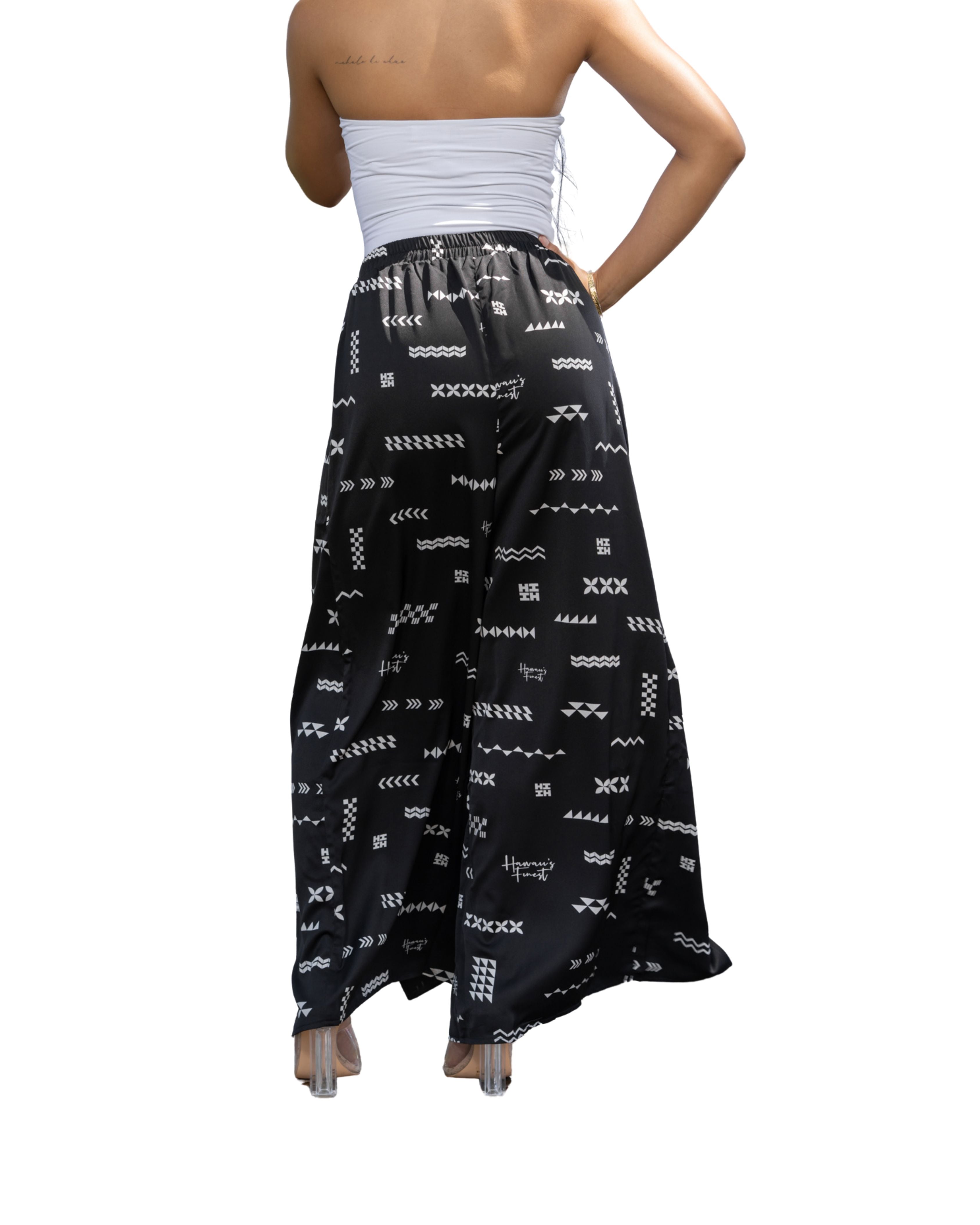 ʻANO KĀPALA WOMEN'S BLACK & WHITE SPLIT THIGH PANTS Shirts Hawaii's Finest 