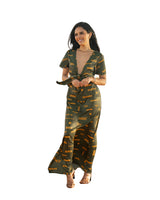 ʻANO KĀPALA WOMEN'S OLIVE & MUSTARD PLUNGING NECKLINE DRESS