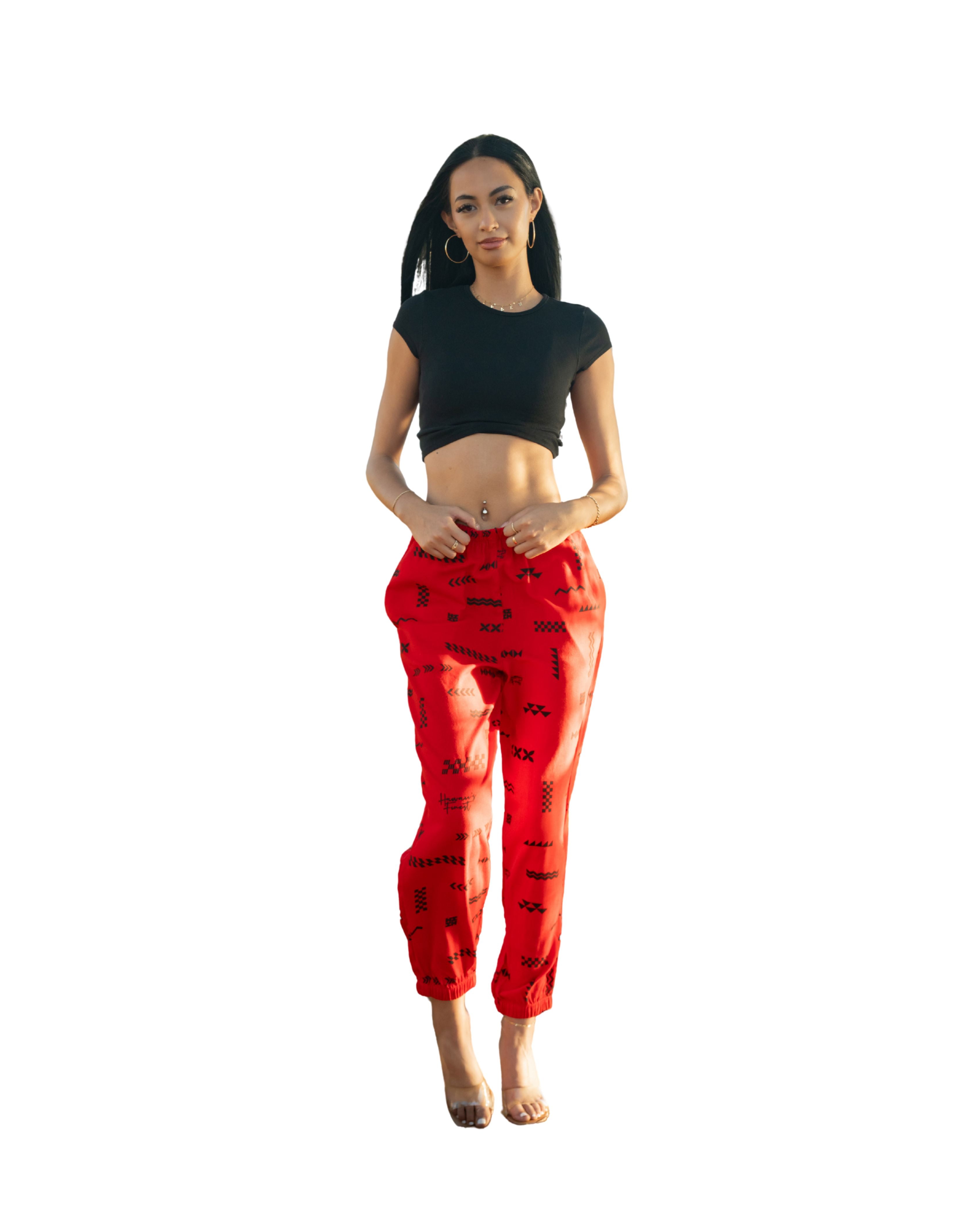 ʻANO KĀPALA WOMEN'S RED & BLACK JOGGERS Shirts Hawaii's Finest X-SMALL 