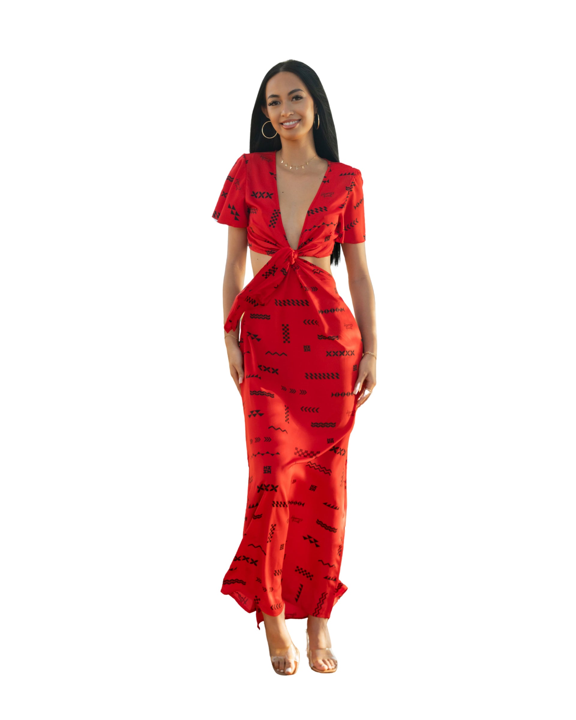 ʻANO KĀPALA WOMEN'S RED & BLACK PLUNGING NECKLINE DRESS – Hawaii's Finest