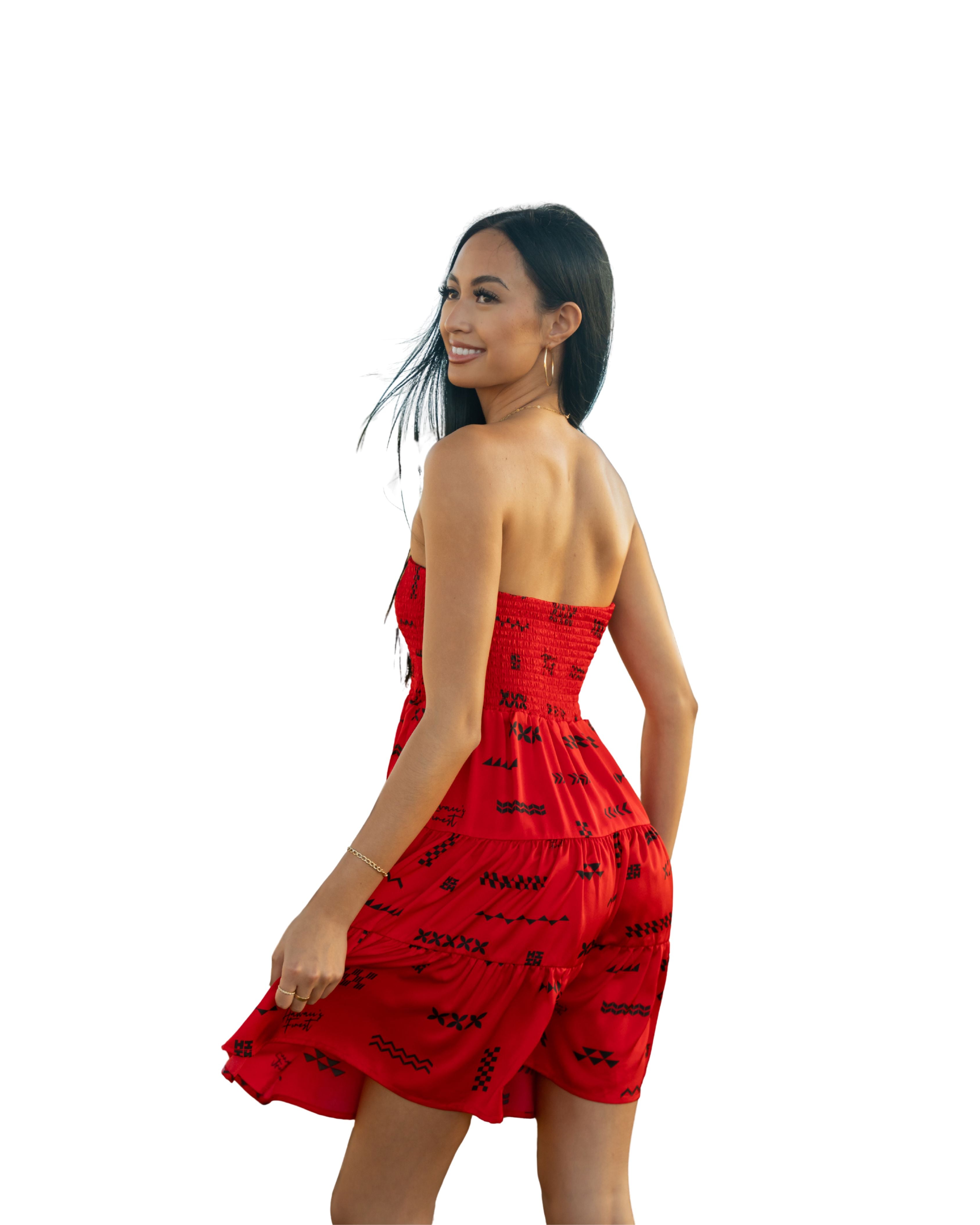 ʻANO KĀPALA WOMEN'S RED & BLACK STRAPLESS DRESS Shirts Hawaii's Finest 