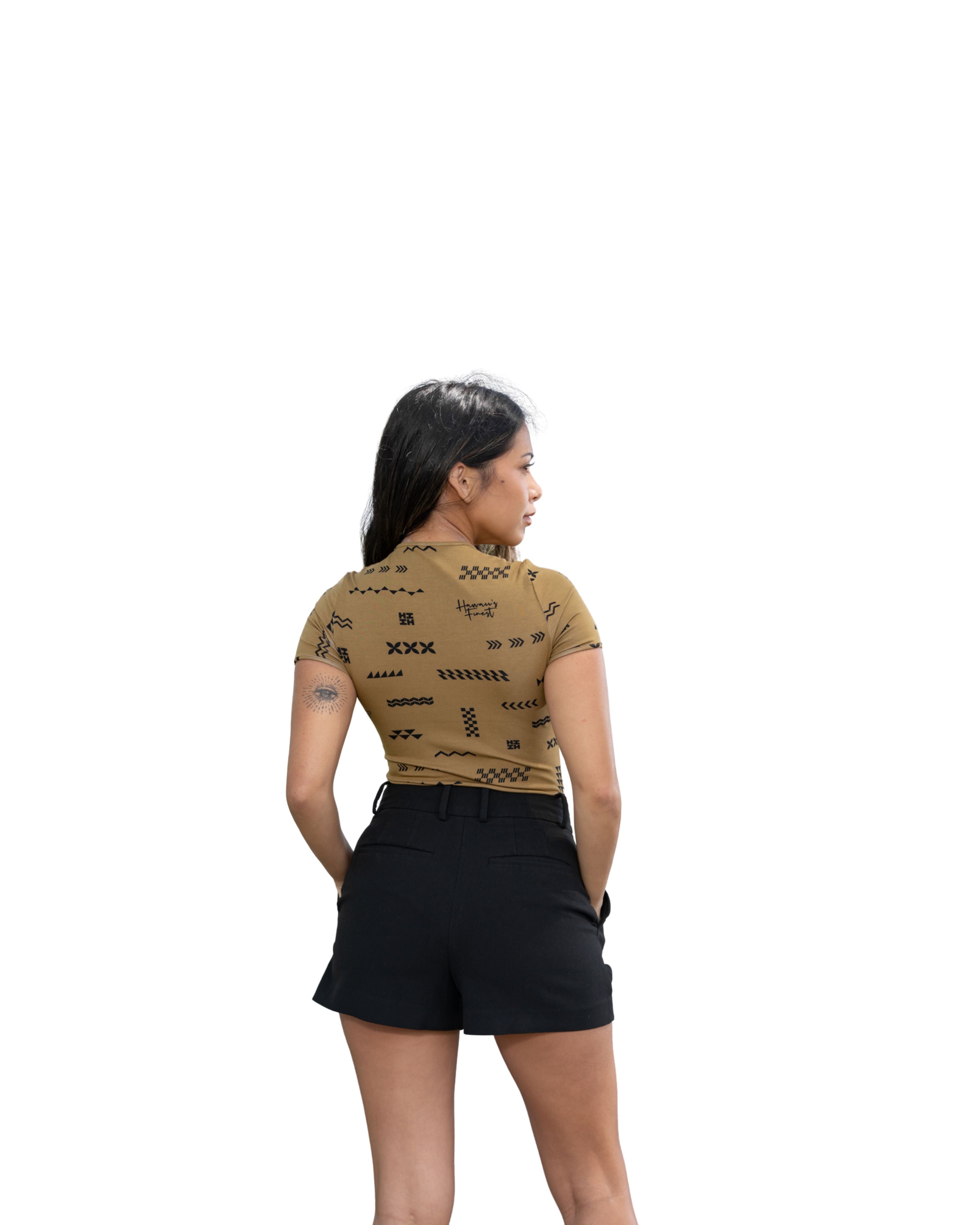 ʻANO KĀPALA WOMEN'S TAUPE & BLACK BODYSUIT Shirts Hawaii's Finest 