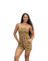 ʻANO KĀPALA WOMEN'S TAUPE & BLACK STRAPLESS ROMPER