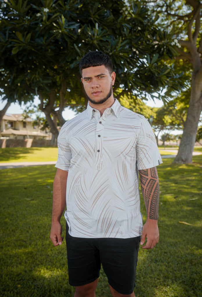 BEIGE PALMS ALOHA POLO Polo Hawaii's Finest 