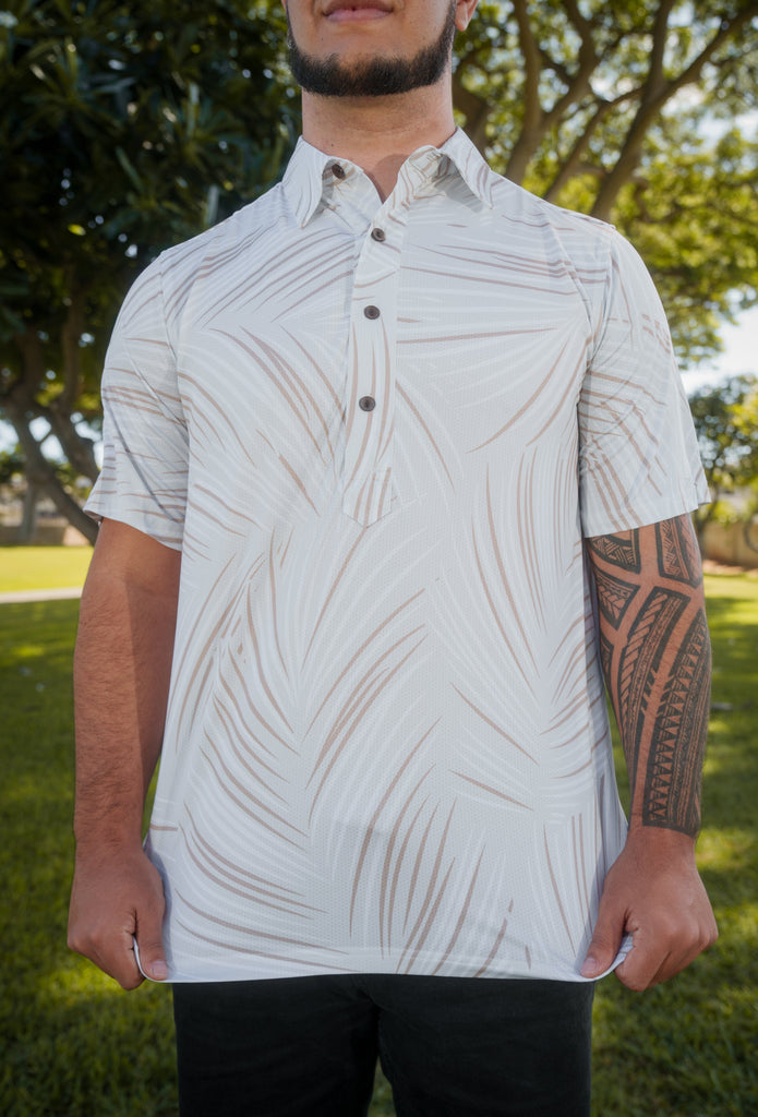 BEIGE PALMS ALOHA POLO Polo Hawaii's Finest 